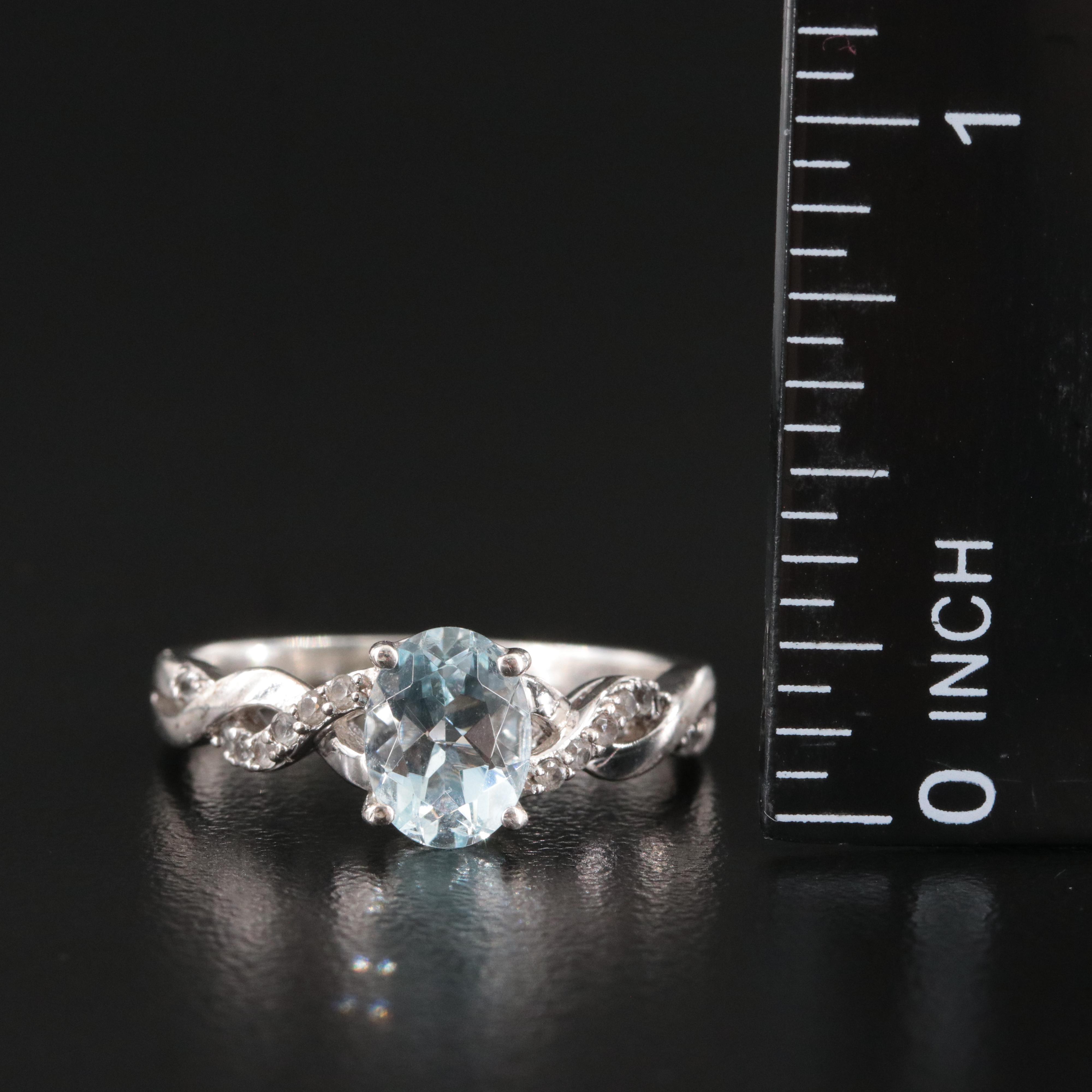 Sterling Aquamarine and White Sapphire Ring