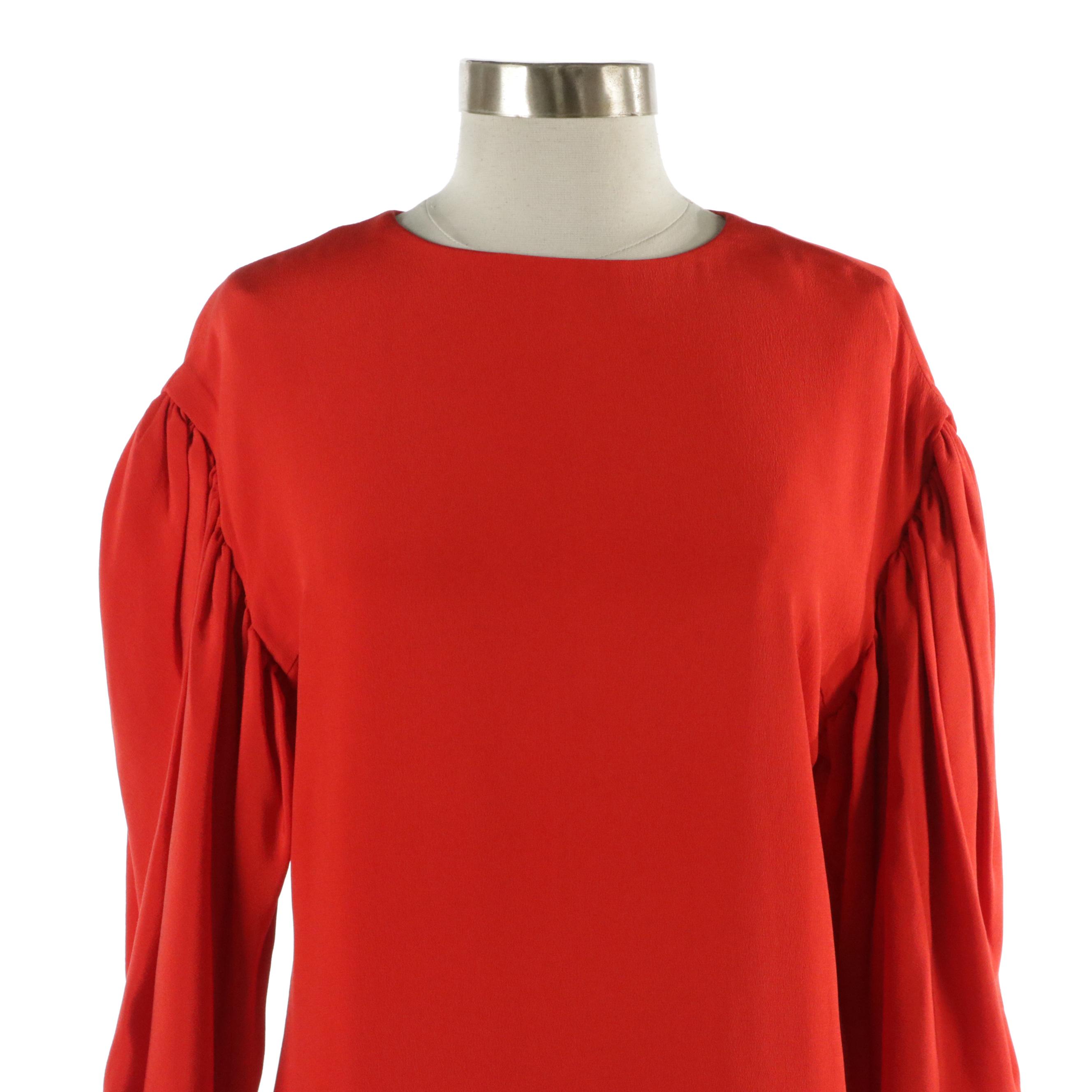 Chanel Boutique Vintage Leg-of-Mutton Sleeve Dress in Red Silk, 1980s