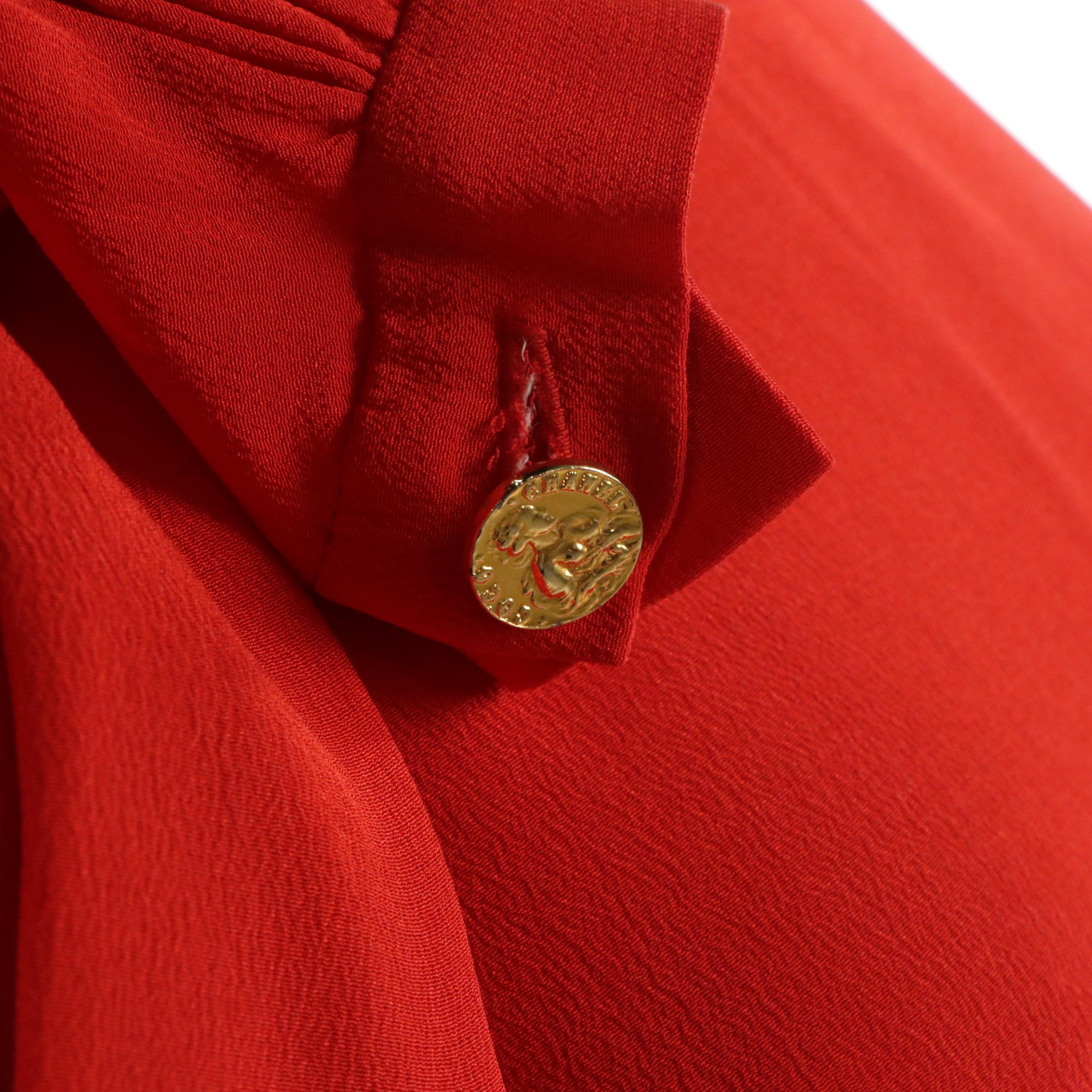 Chanel Boutique Vintage Leg-of-Mutton Sleeve Dress in Red Silk, 1980s