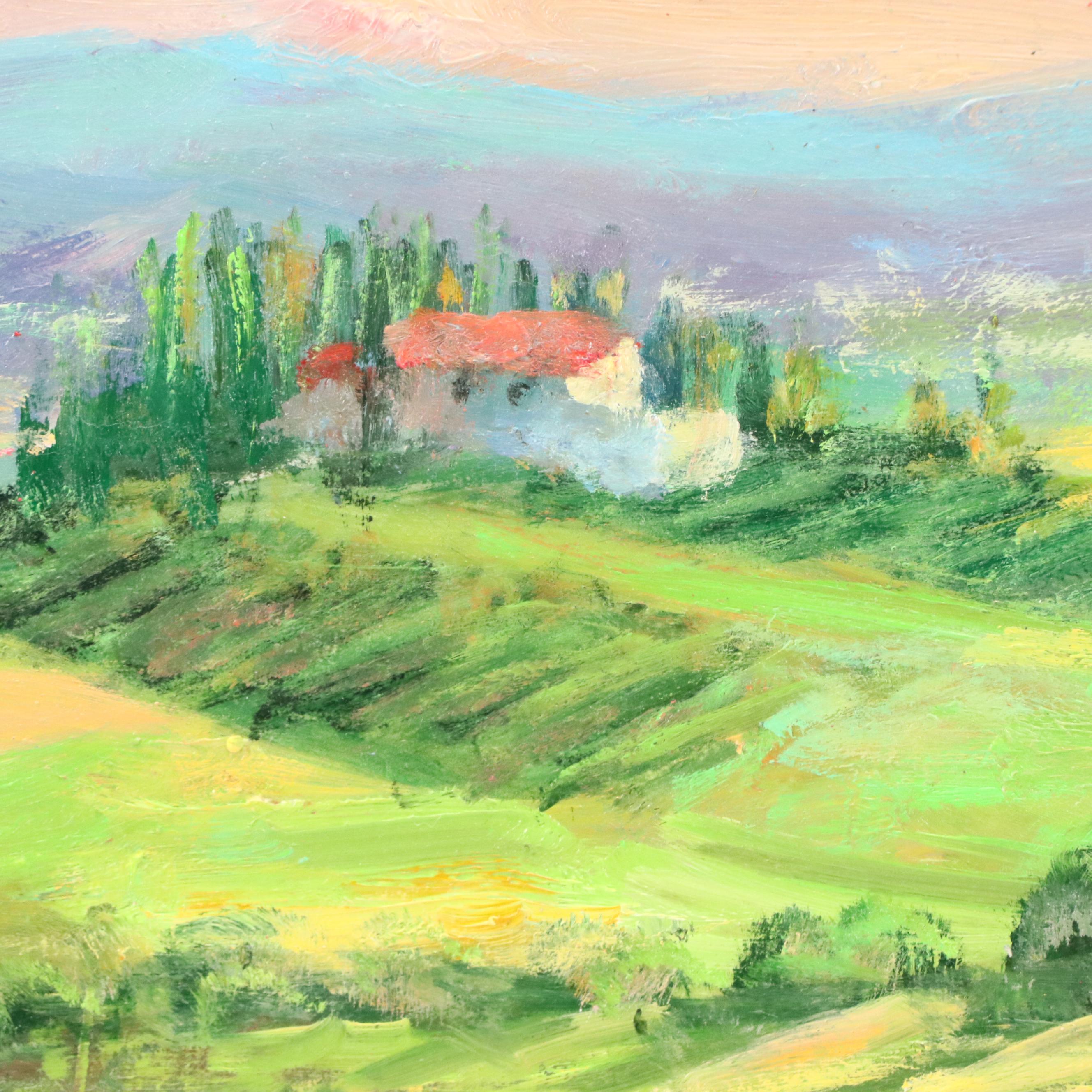 Nino Pippa Oil Painting "Tuscany Landscape with Poppy Field," 2019