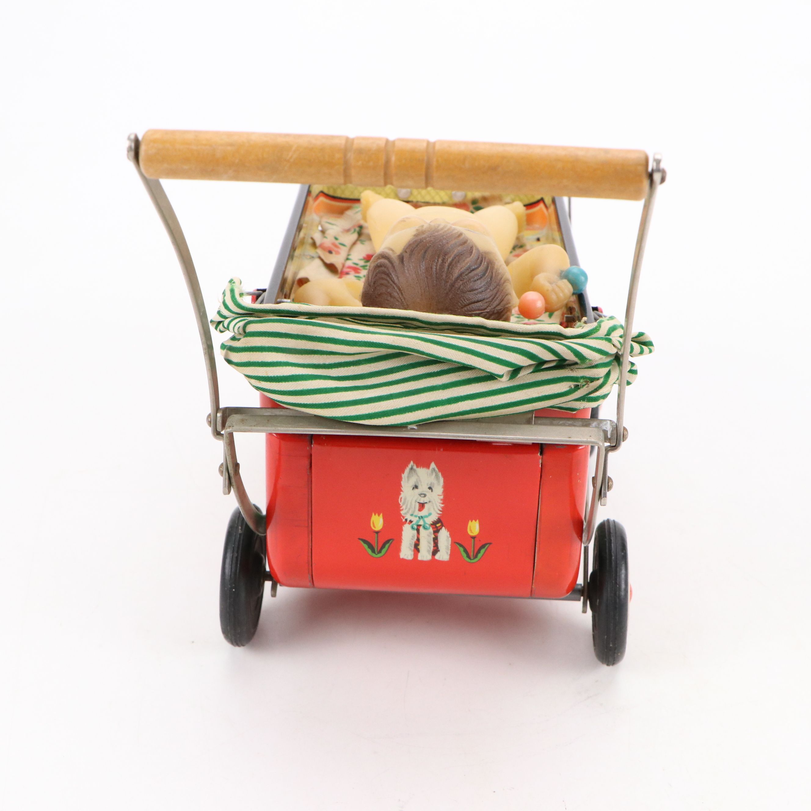 Vintage Vinyl Baby Doll with Tin Carriage