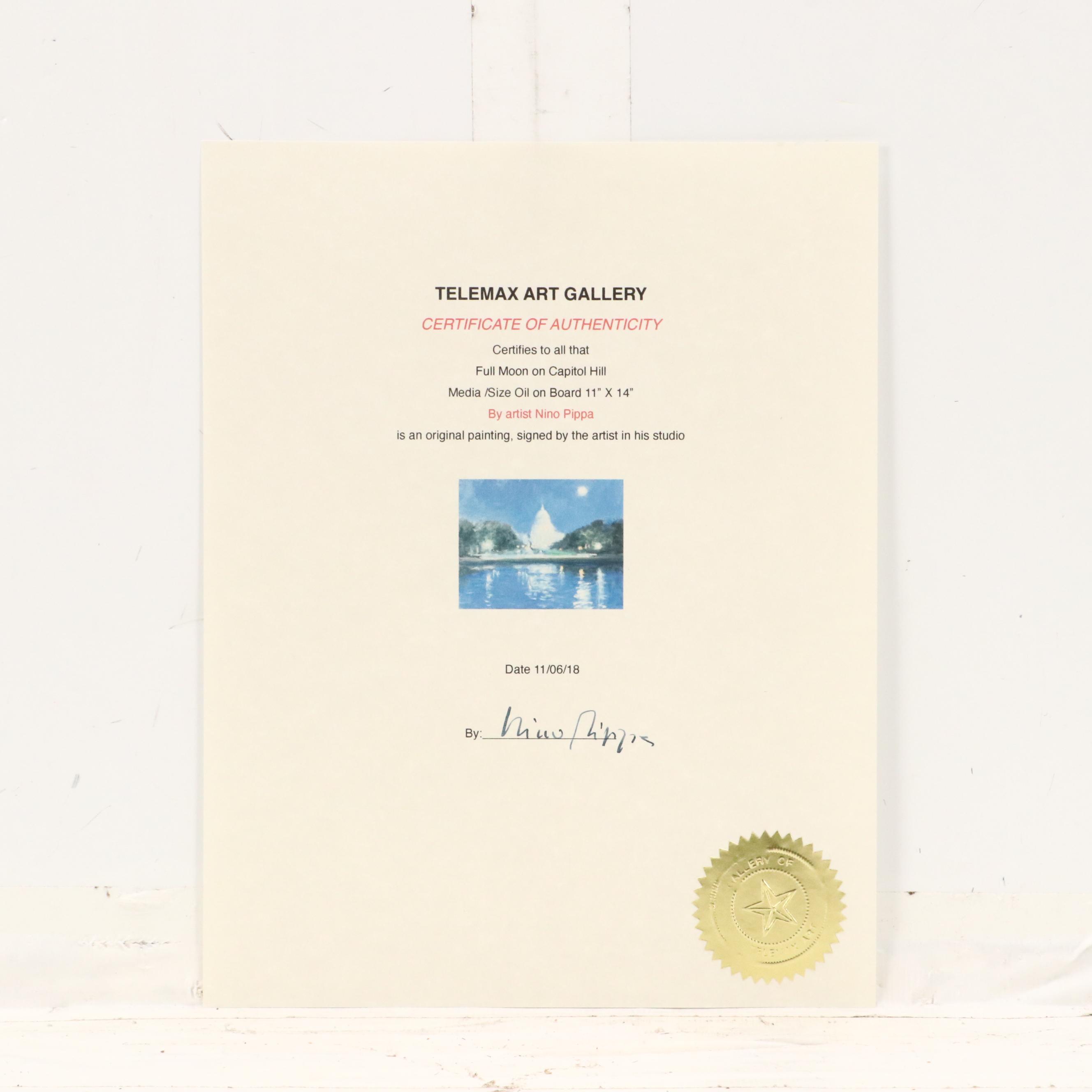 Nino Pippa Oil Painting "Full Moon on Capitol Hill," 2018