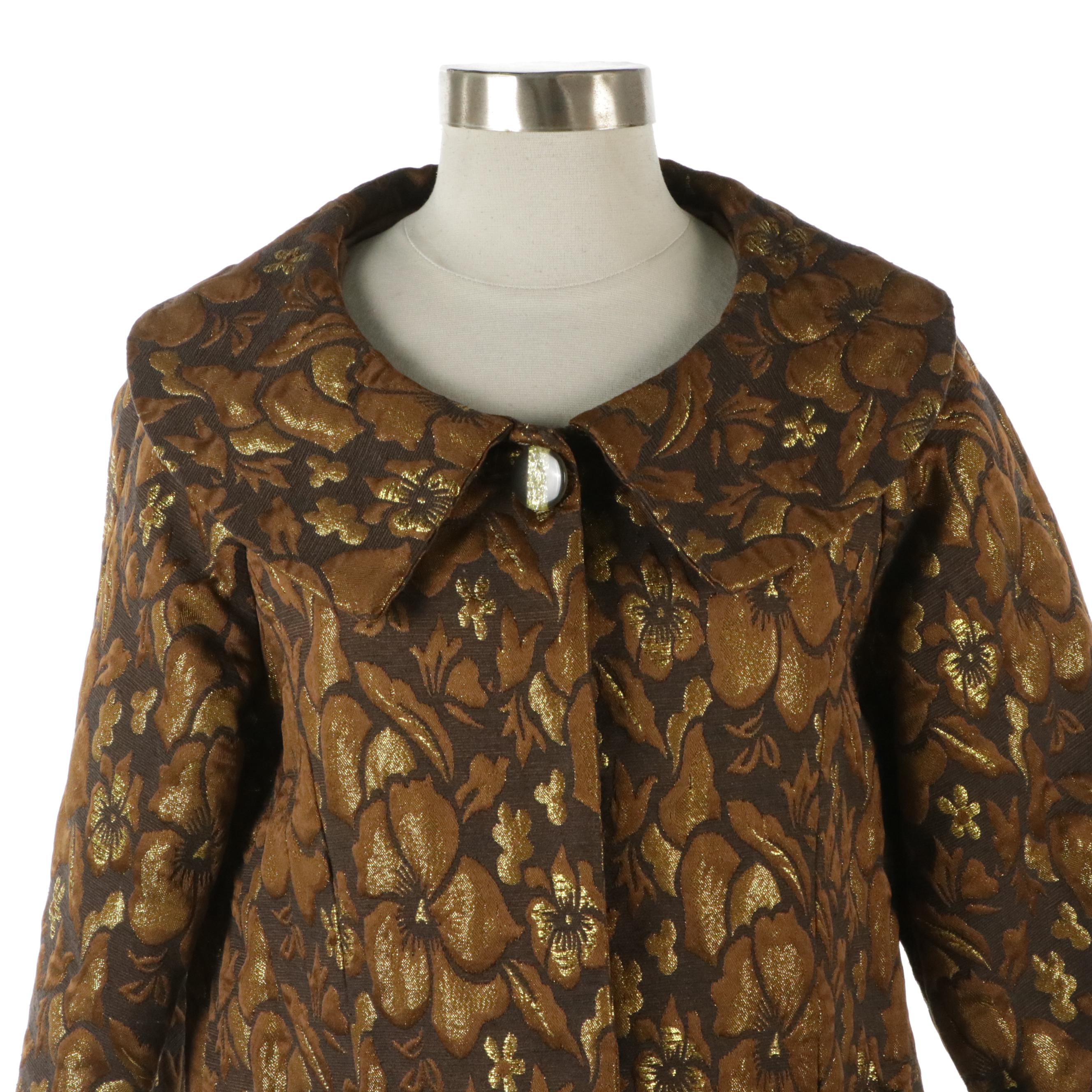 Vintage Inspired Floral Brocade Snap-Front Jacket