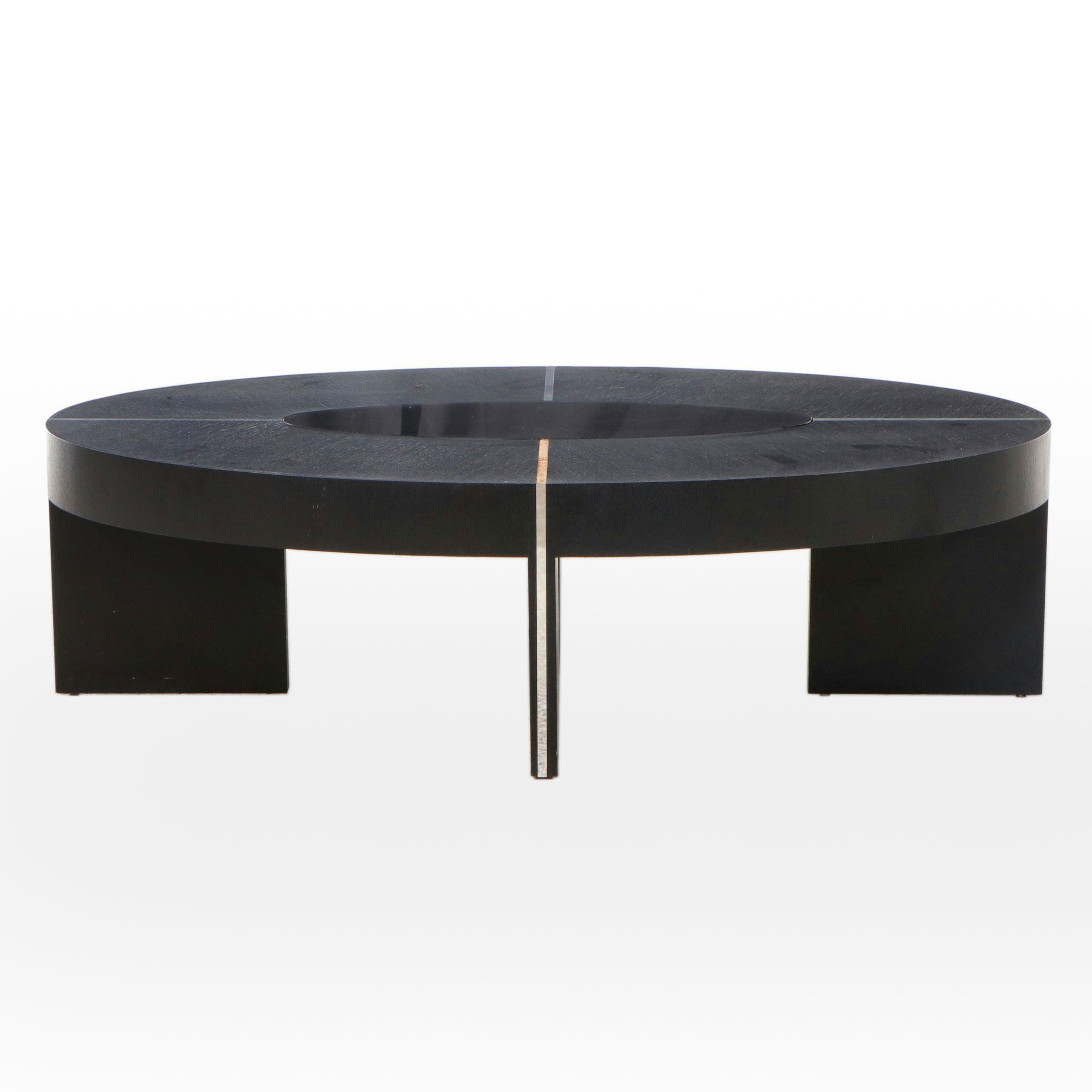 Contemporary Modern Ebonized Wood Coffee Table with Inlaid Glass Top