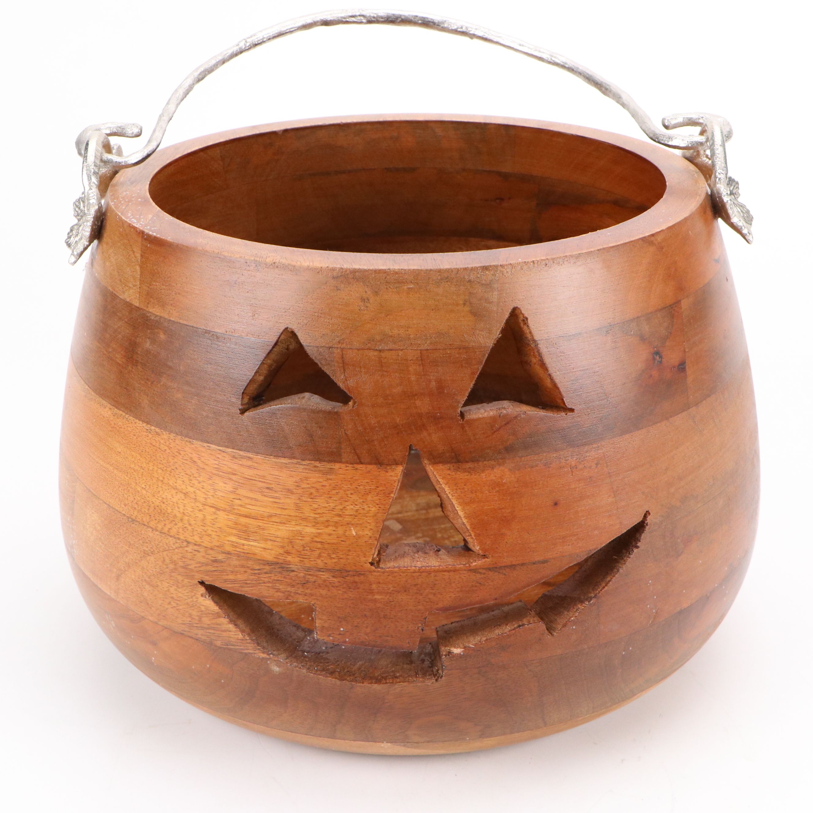Segmented Wood Jack-O-Lantern Basket with Other Decor