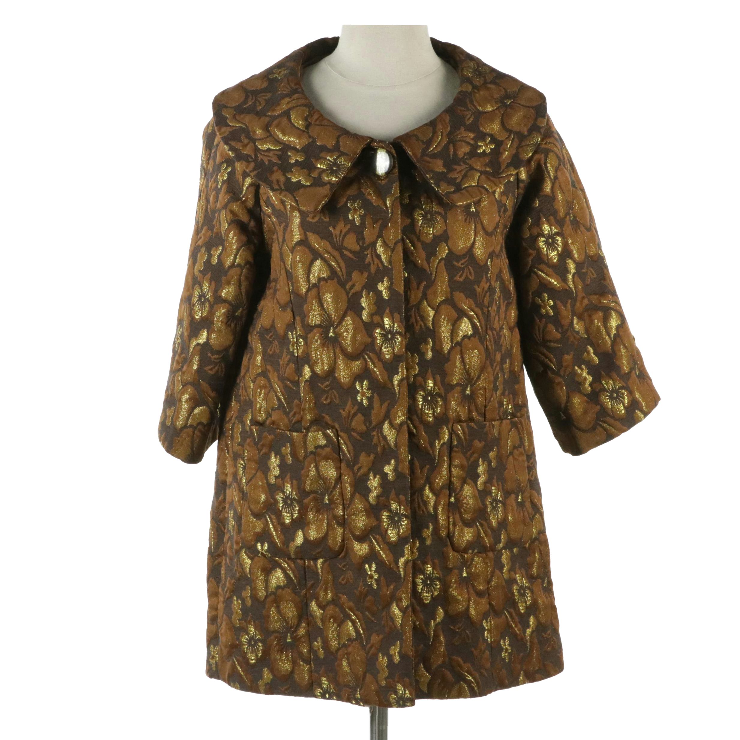Vintage Inspired Floral Brocade Snap-Front Jacket