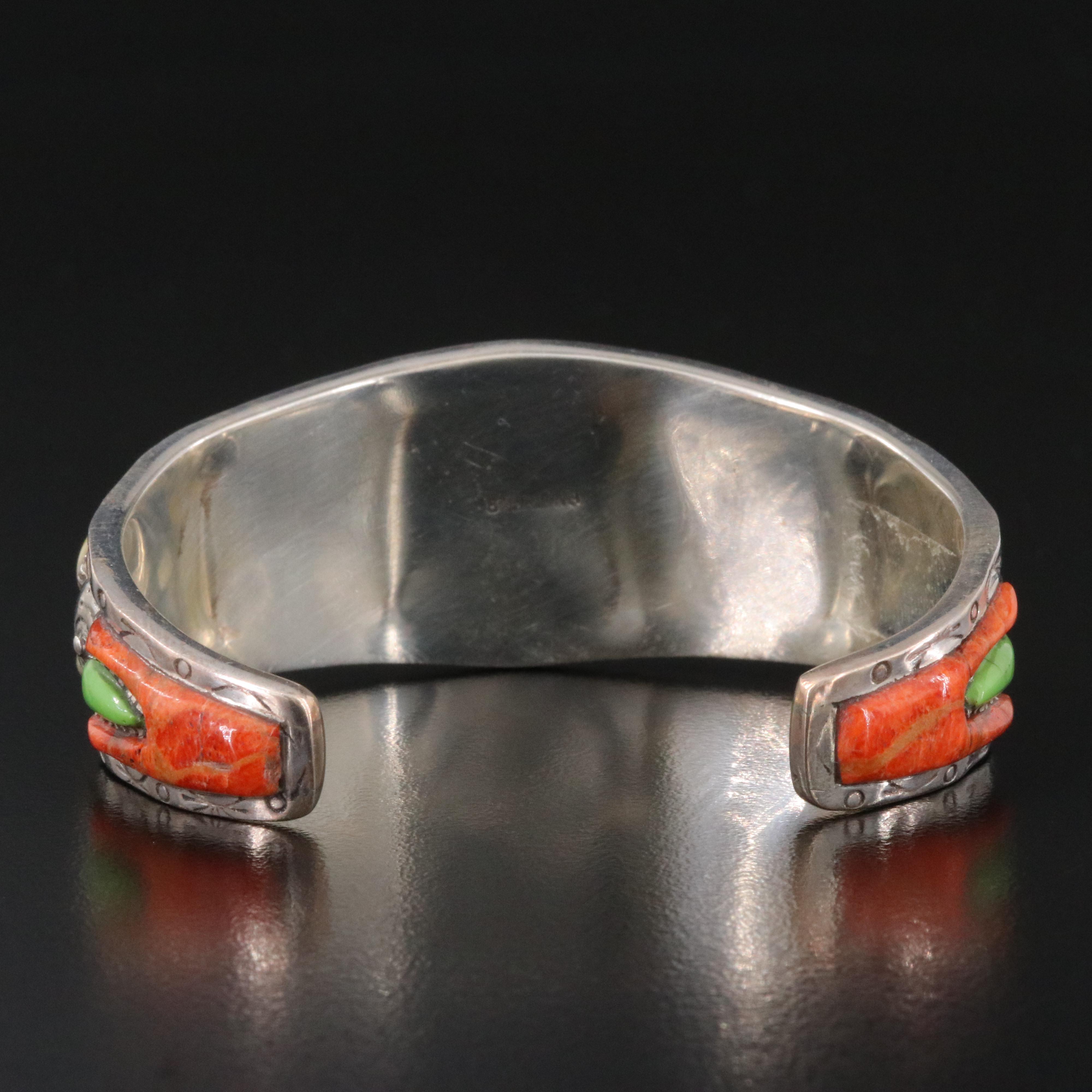 Southwestern Sterling Turquoise, Coral and Gemstone Cuff Bracelet