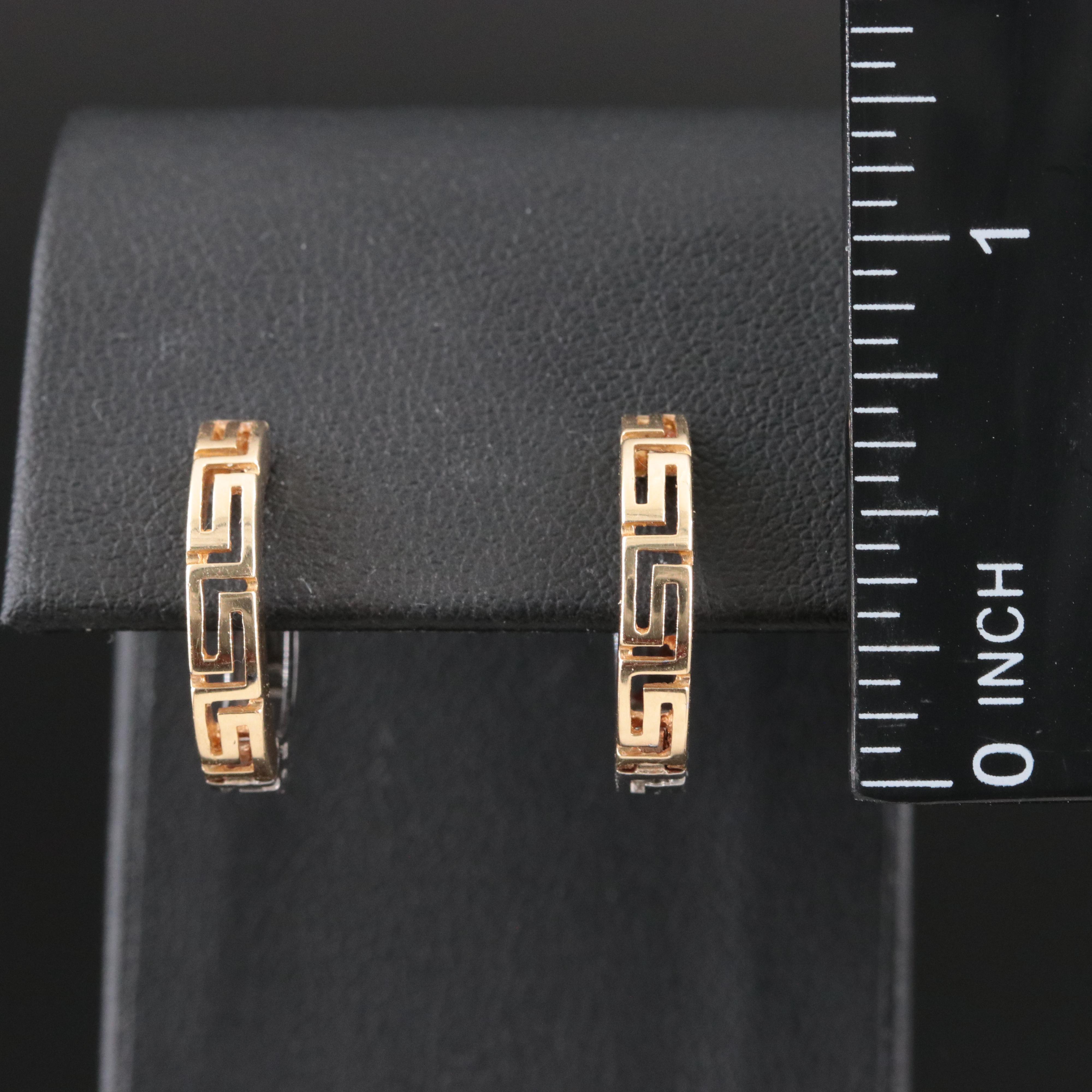 14K Two-Tone Reversible Greek Key Hoop Earrings