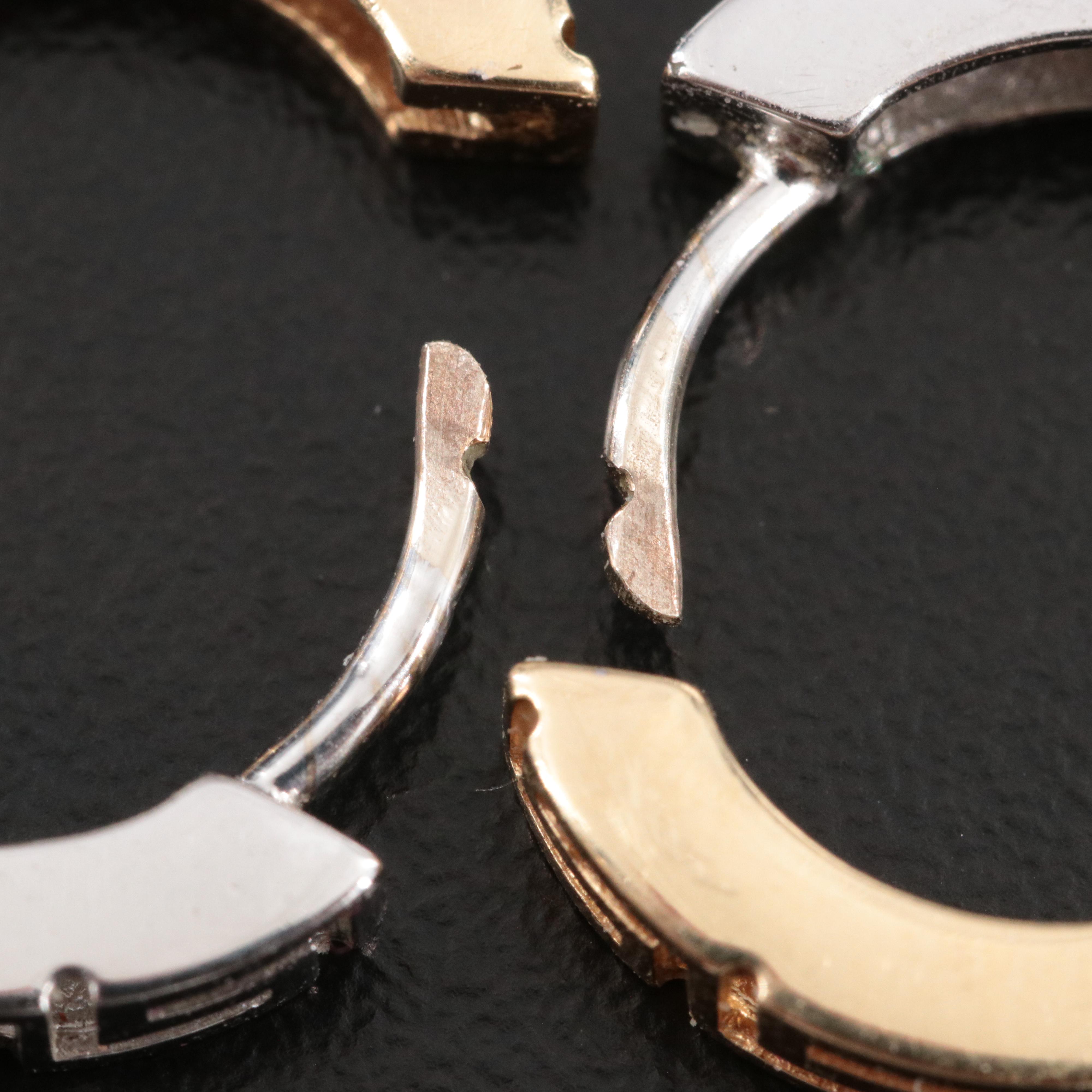 14K Two-Tone Reversible Greek Key Hoop Earrings