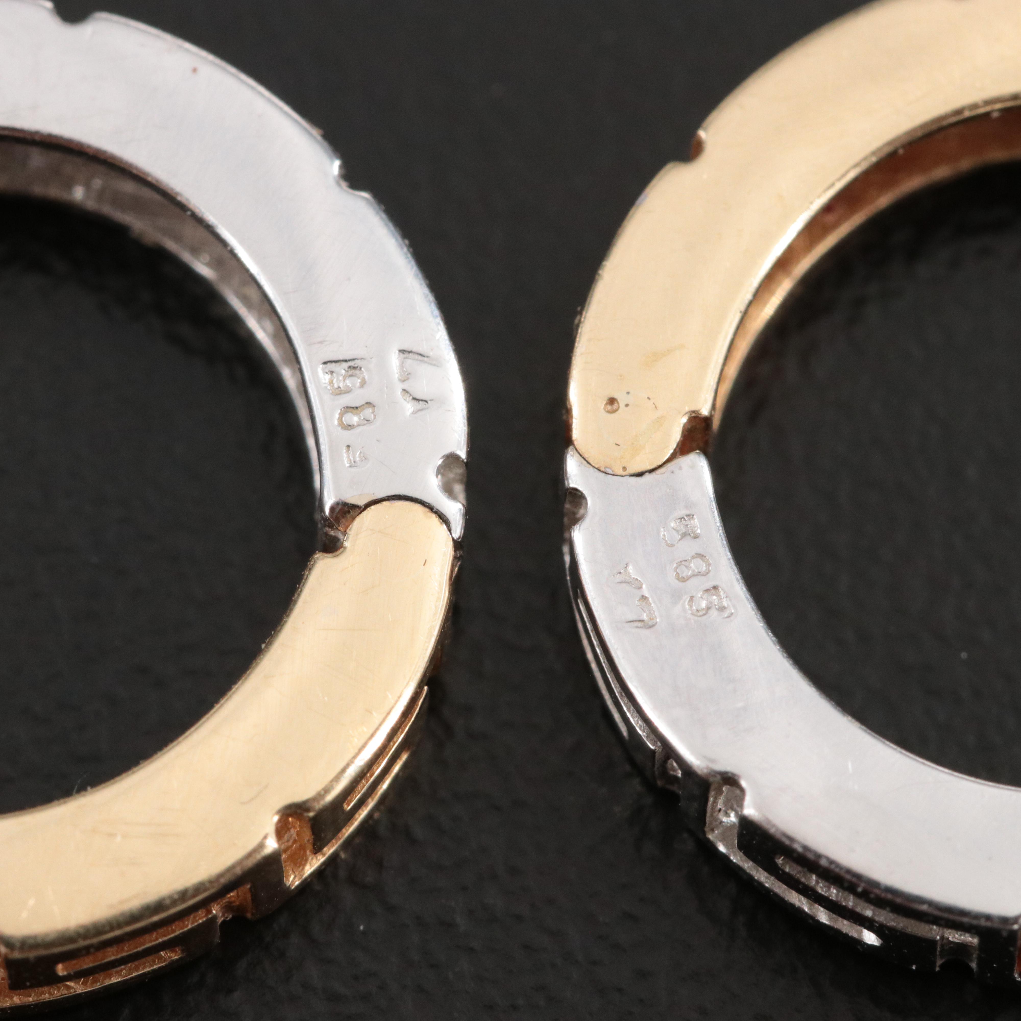 14K Two-Tone Reversible Greek Key Hoop Earrings