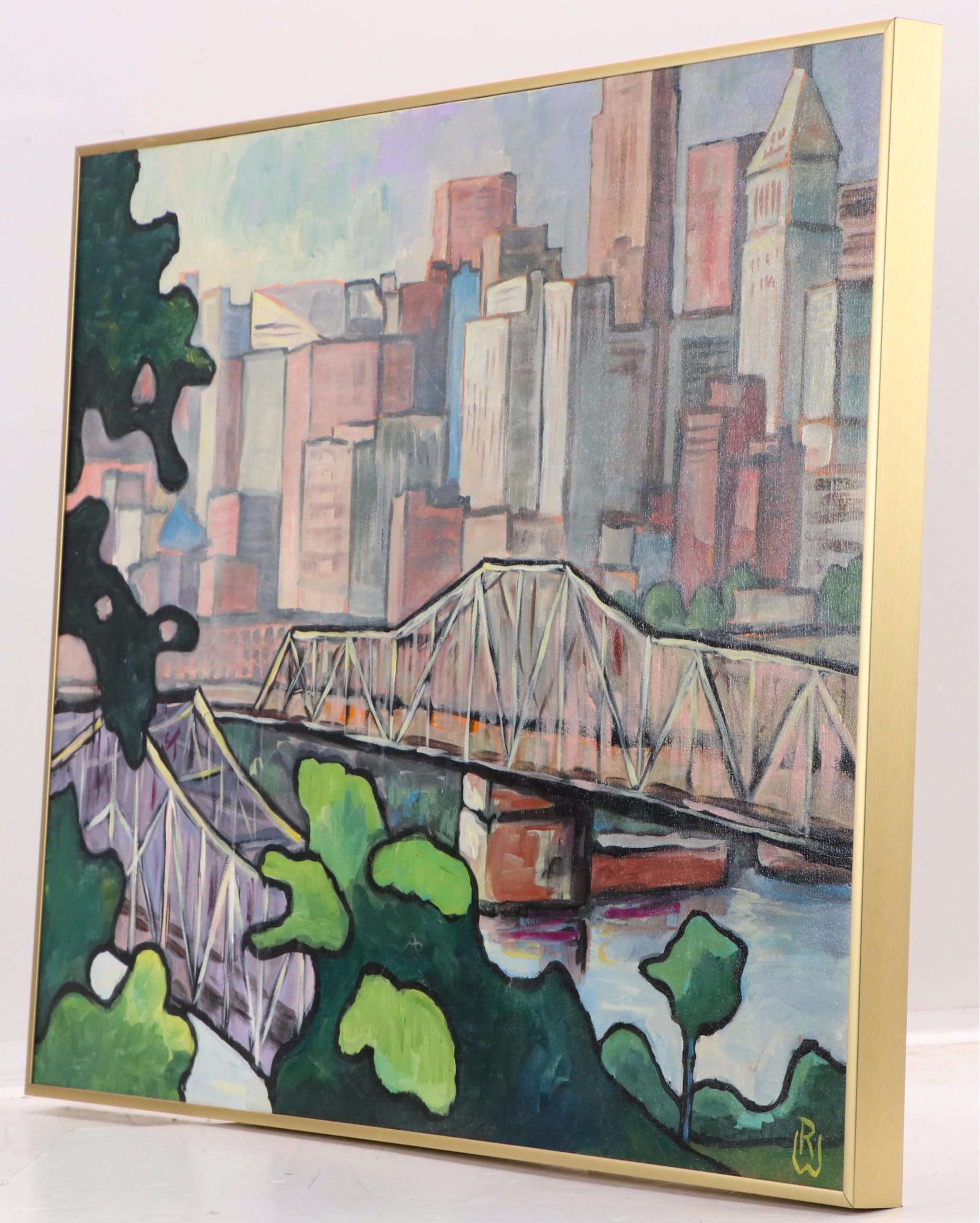 W. A. Ritschel Cityscape Acrylic Painting "Queen City Across the River," 1995