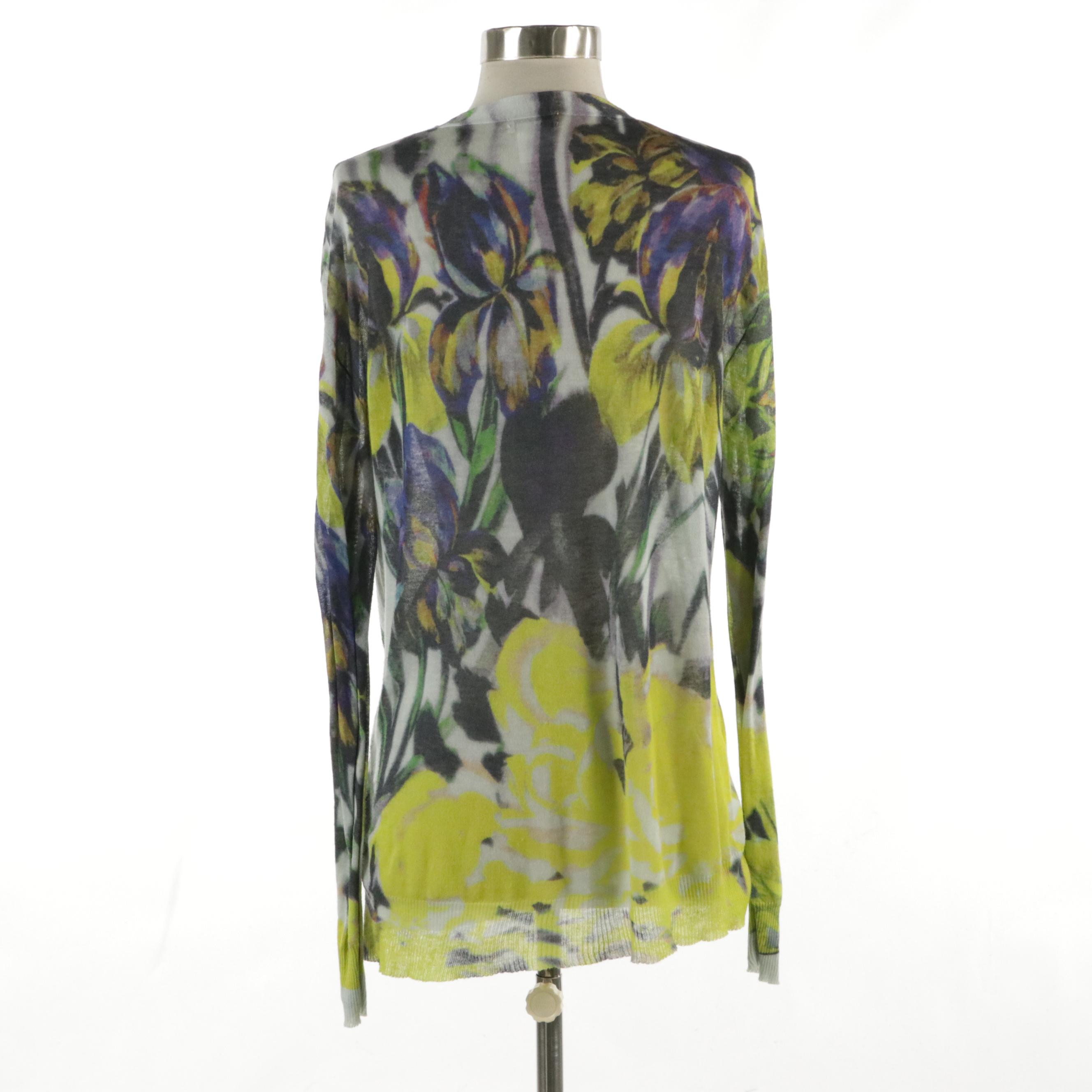 Dries Van Noten Iris Print Cotton and Cashmere Blend Lightweight Cardigan