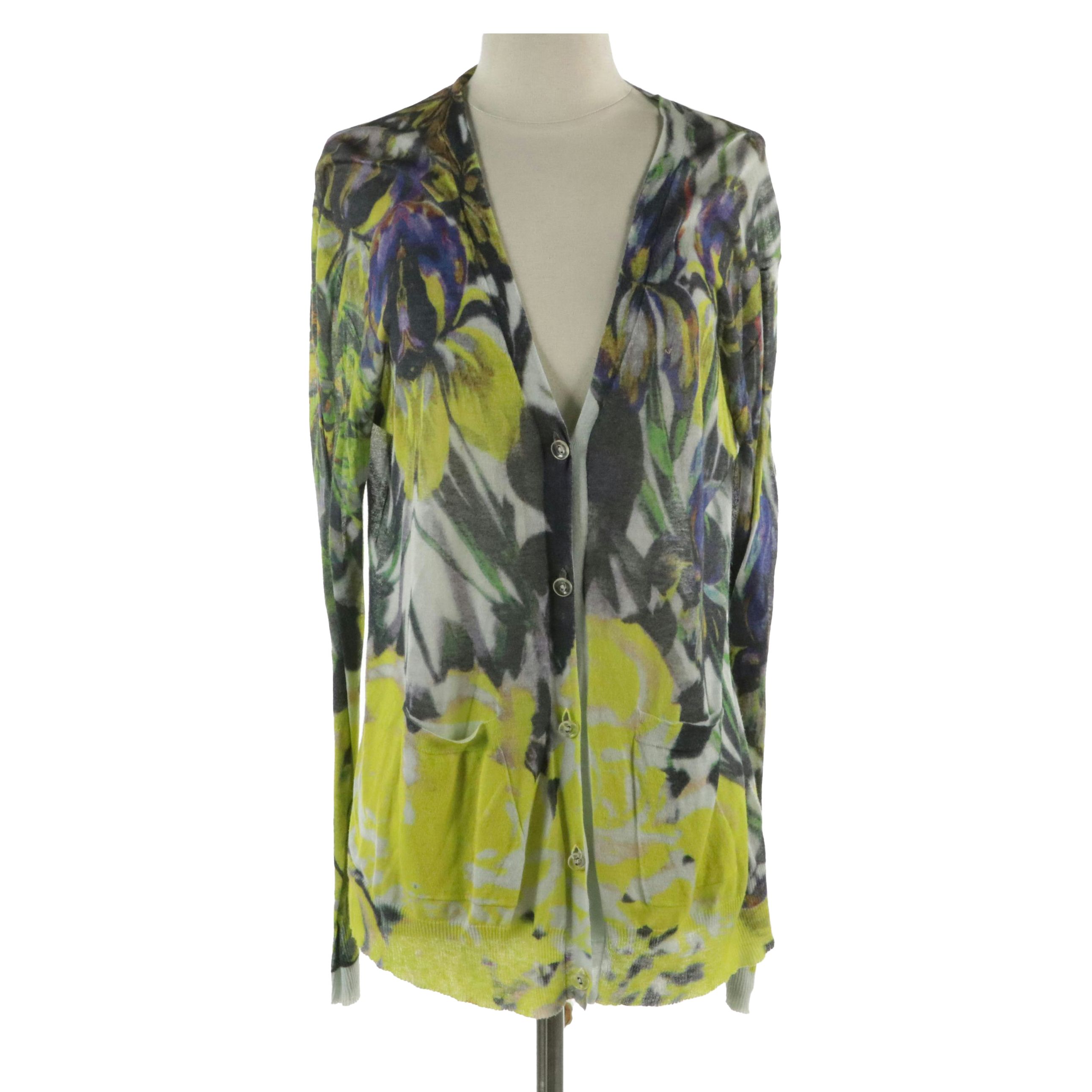 Dries Van Noten Iris Print Cotton and Cashmere Blend Lightweight Cardigan
