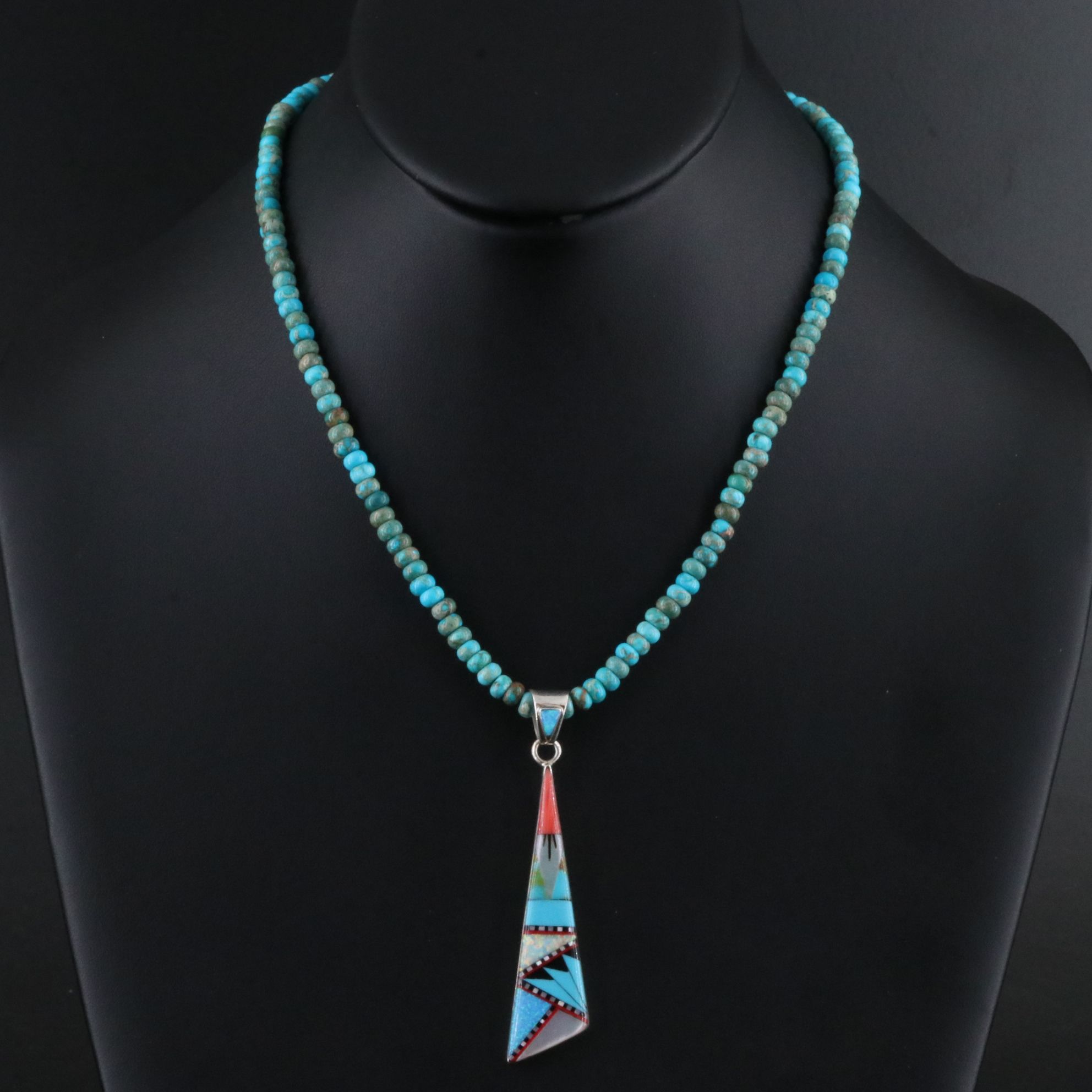 Sterling Turquoise and Gemstone Inlay Pendant Necklace