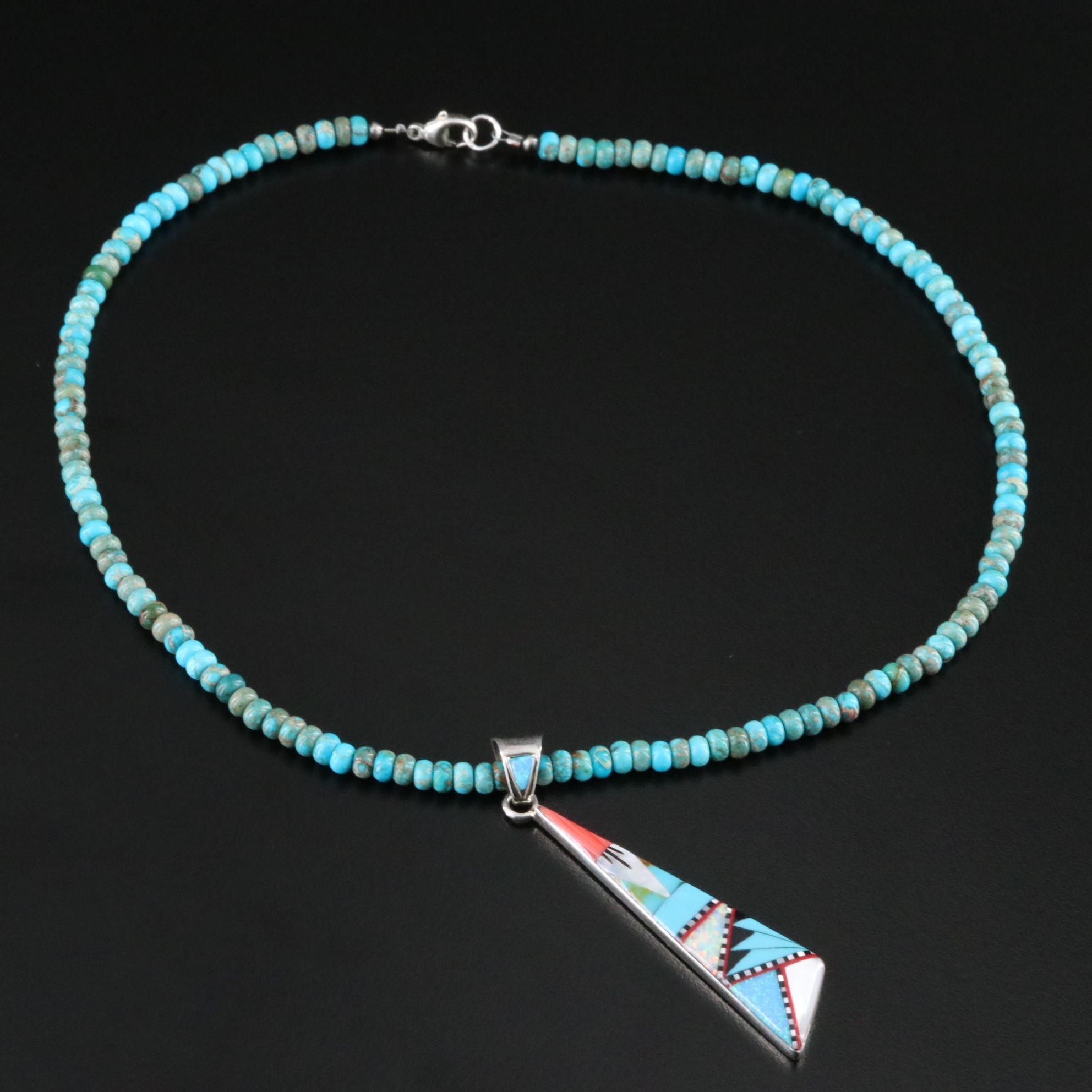 Sterling Turquoise and Gemstone Inlay Pendant Necklace