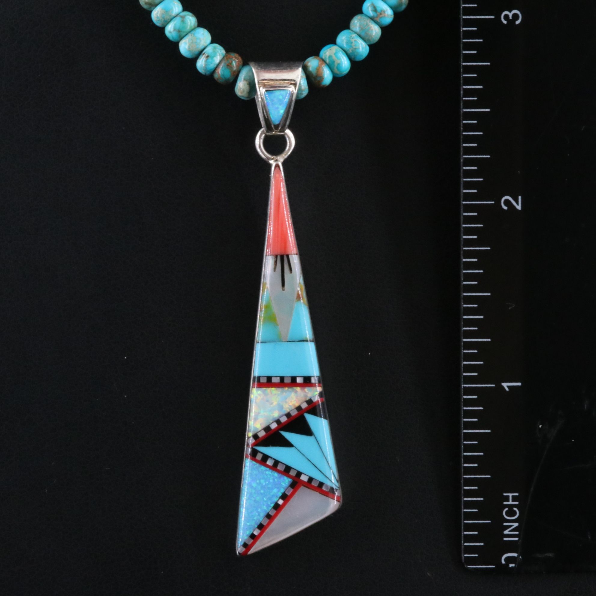 Sterling Turquoise and Gemstone Inlay Pendant Necklace