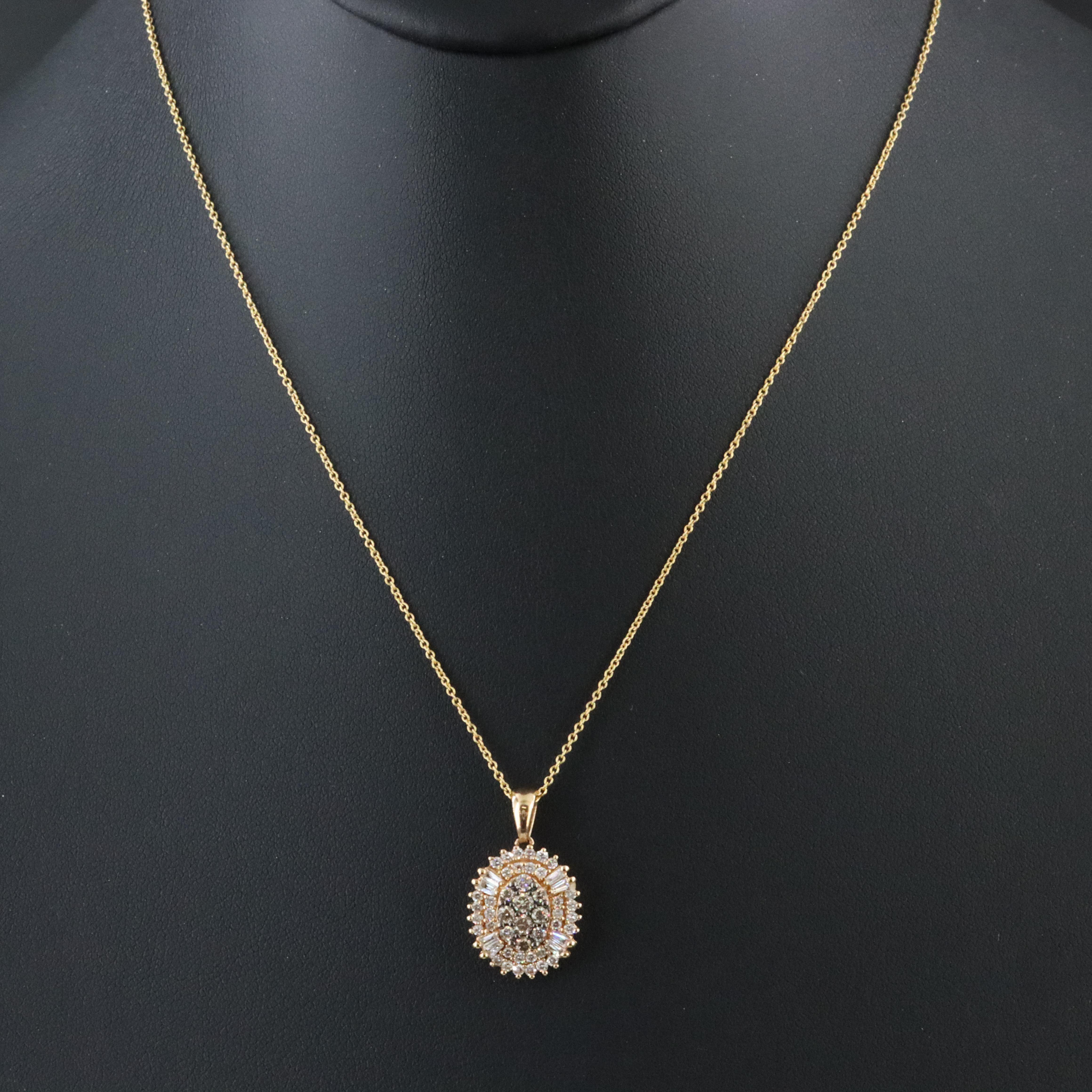 14K 0.93 CTW Diamond Oval Pendant Necklace