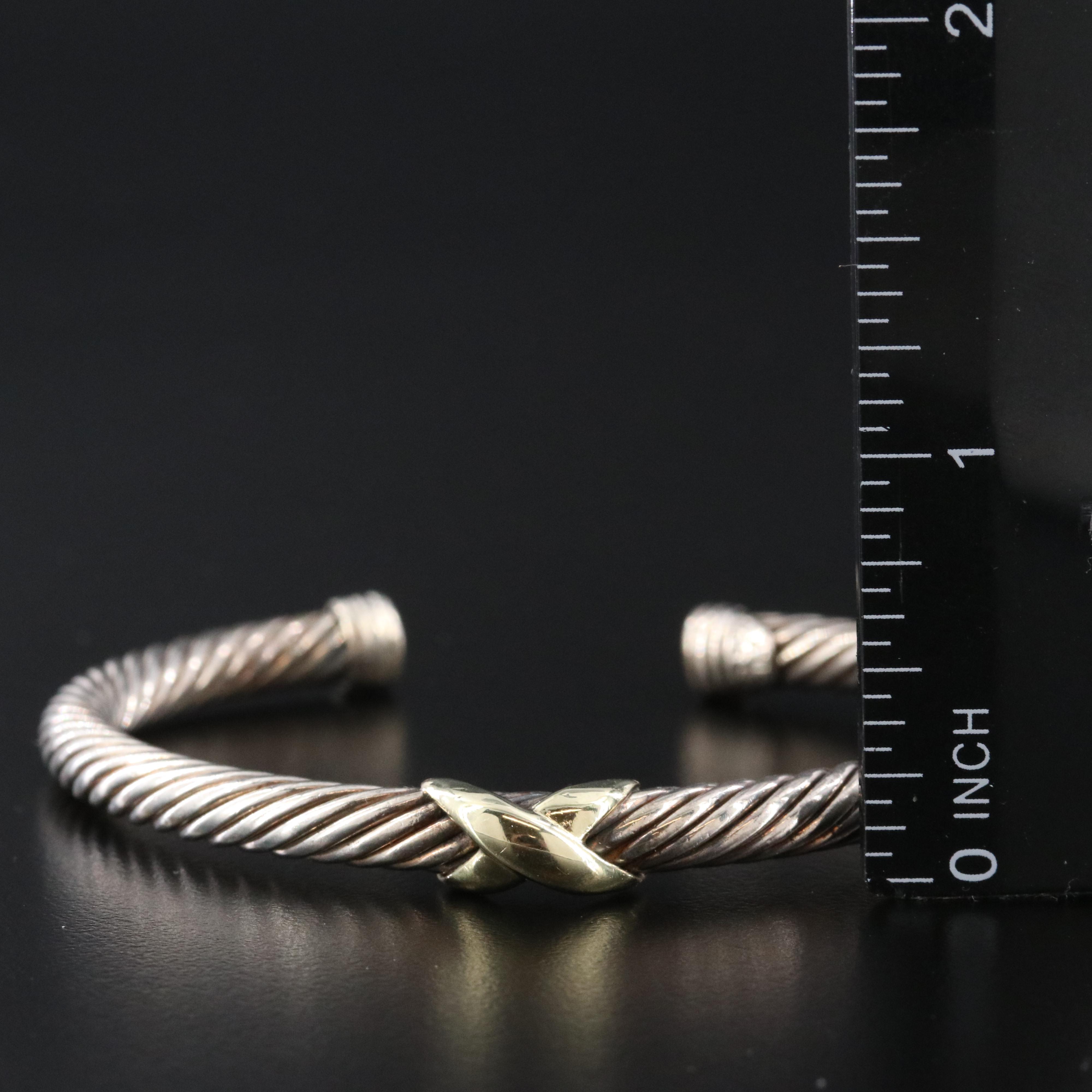 David Yurman Sterling and 14K X Station Cable Cuff Bracelet