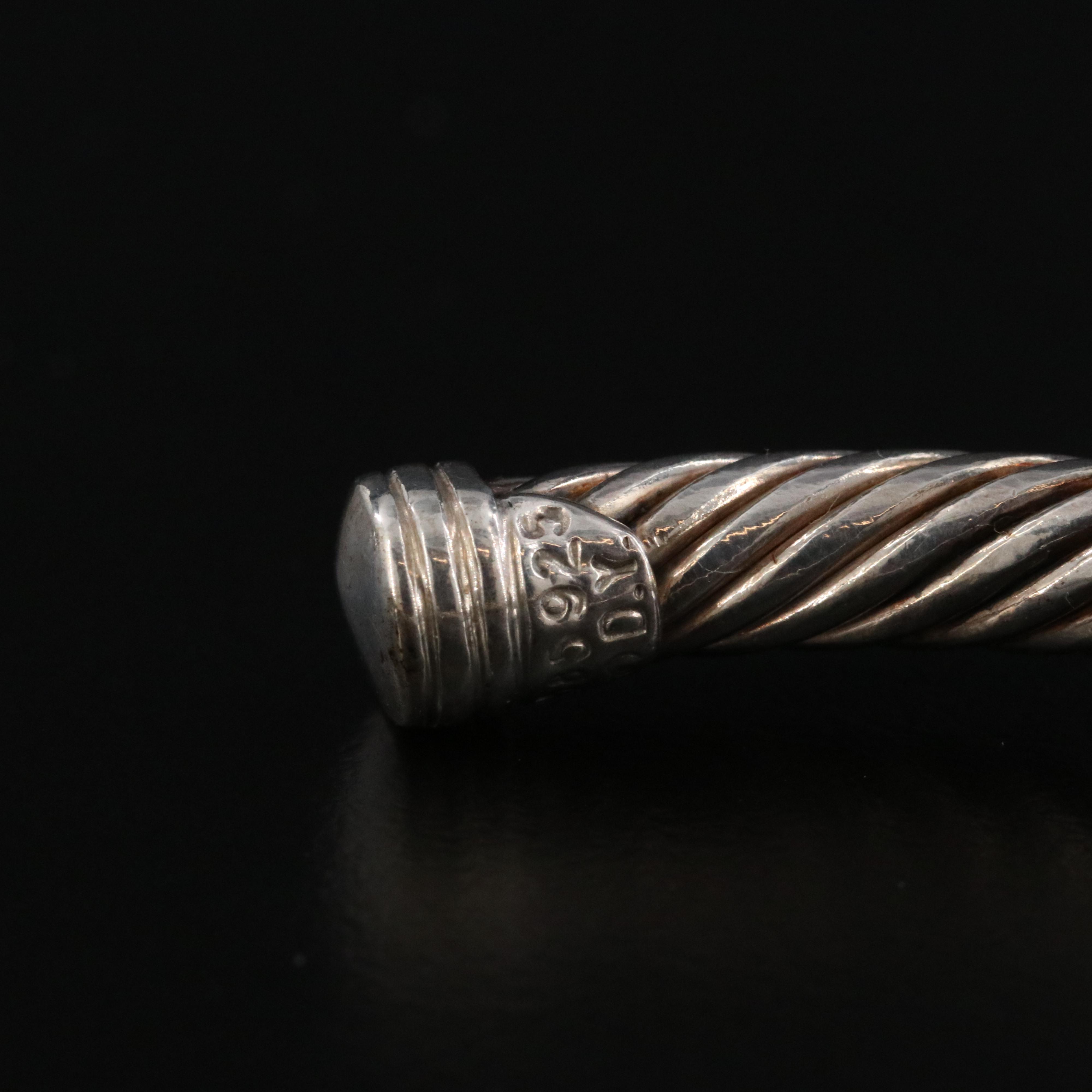 David Yurman Sterling and 14K X Station Cable Cuff Bracelet