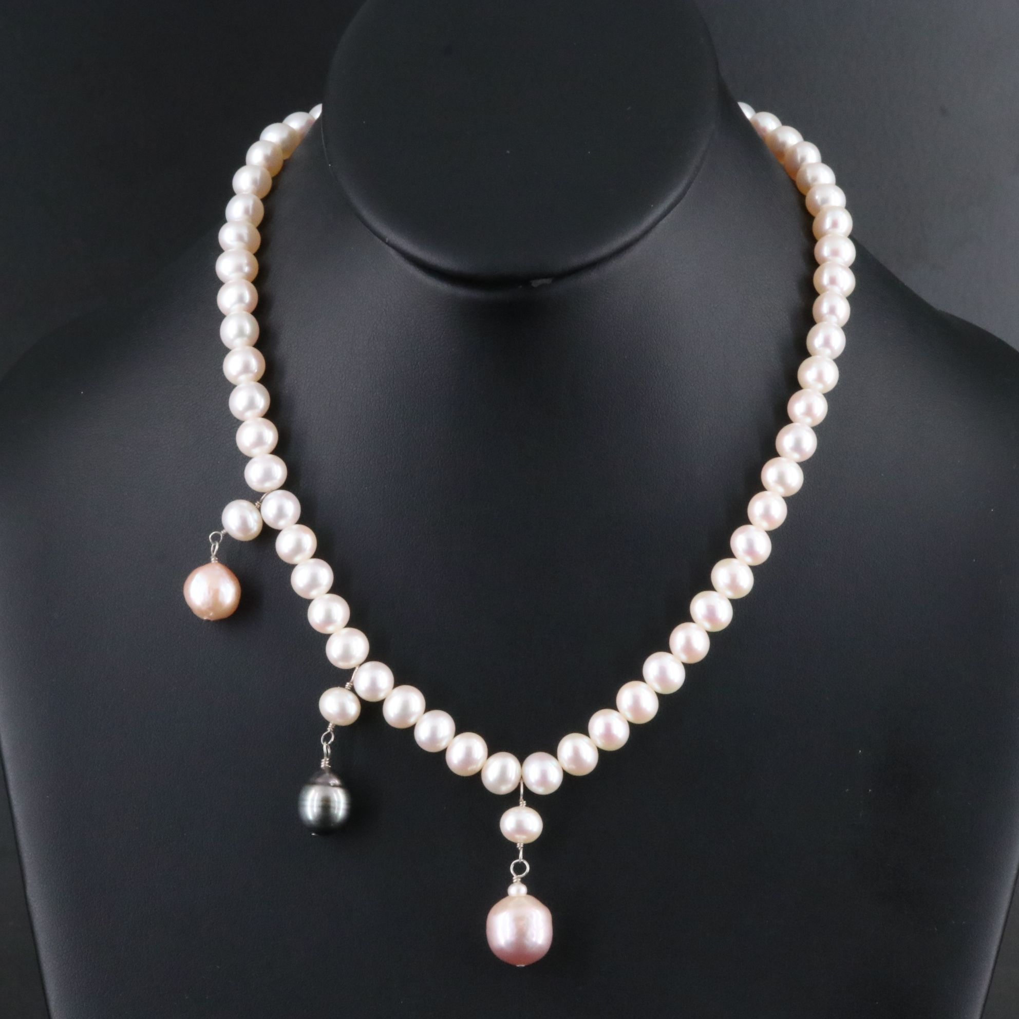 Sterling Pearl Necklace with Diamond Accents