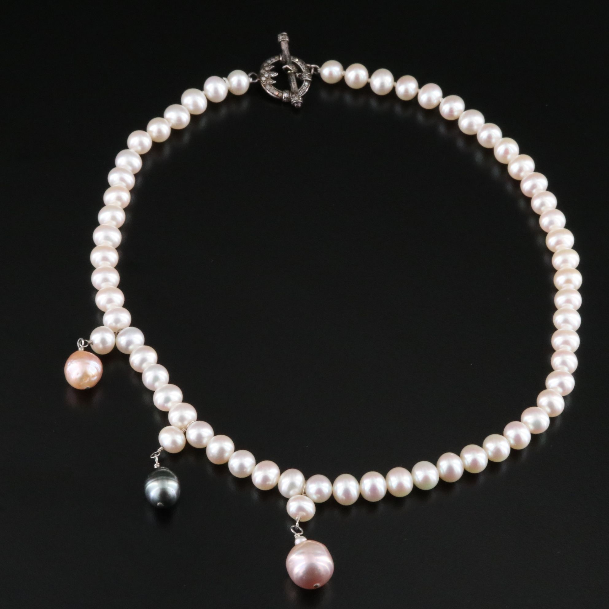 Sterling Pearl Necklace with Diamond Accents