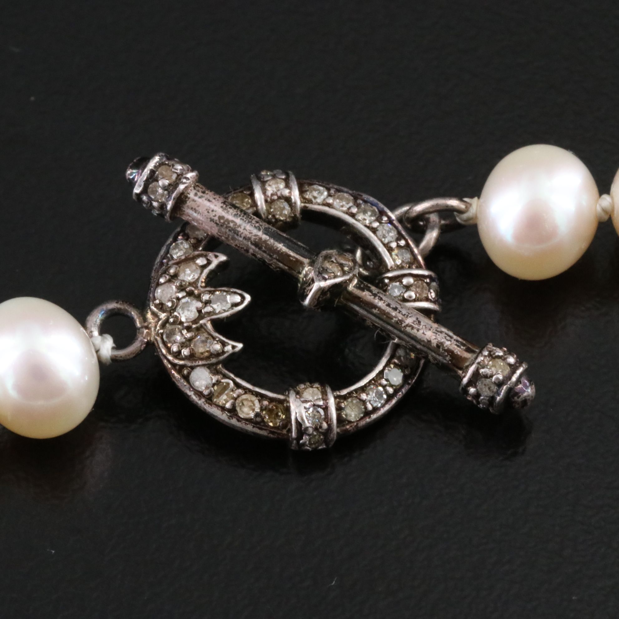 Sterling Pearl Necklace with Diamond Accents