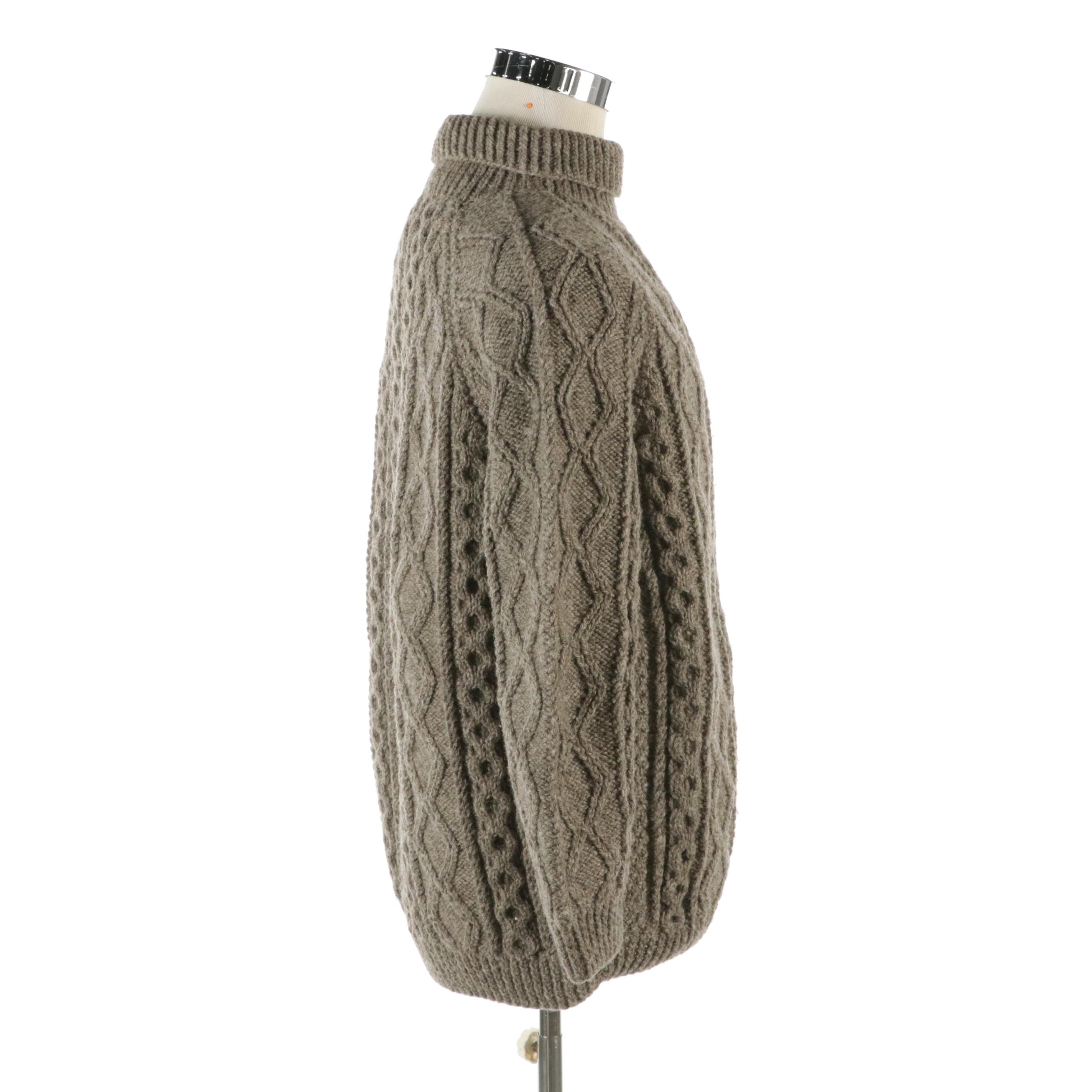 Irish Traditional Hand-Knitted New Wool Cable Knit Turtleneck Sweater