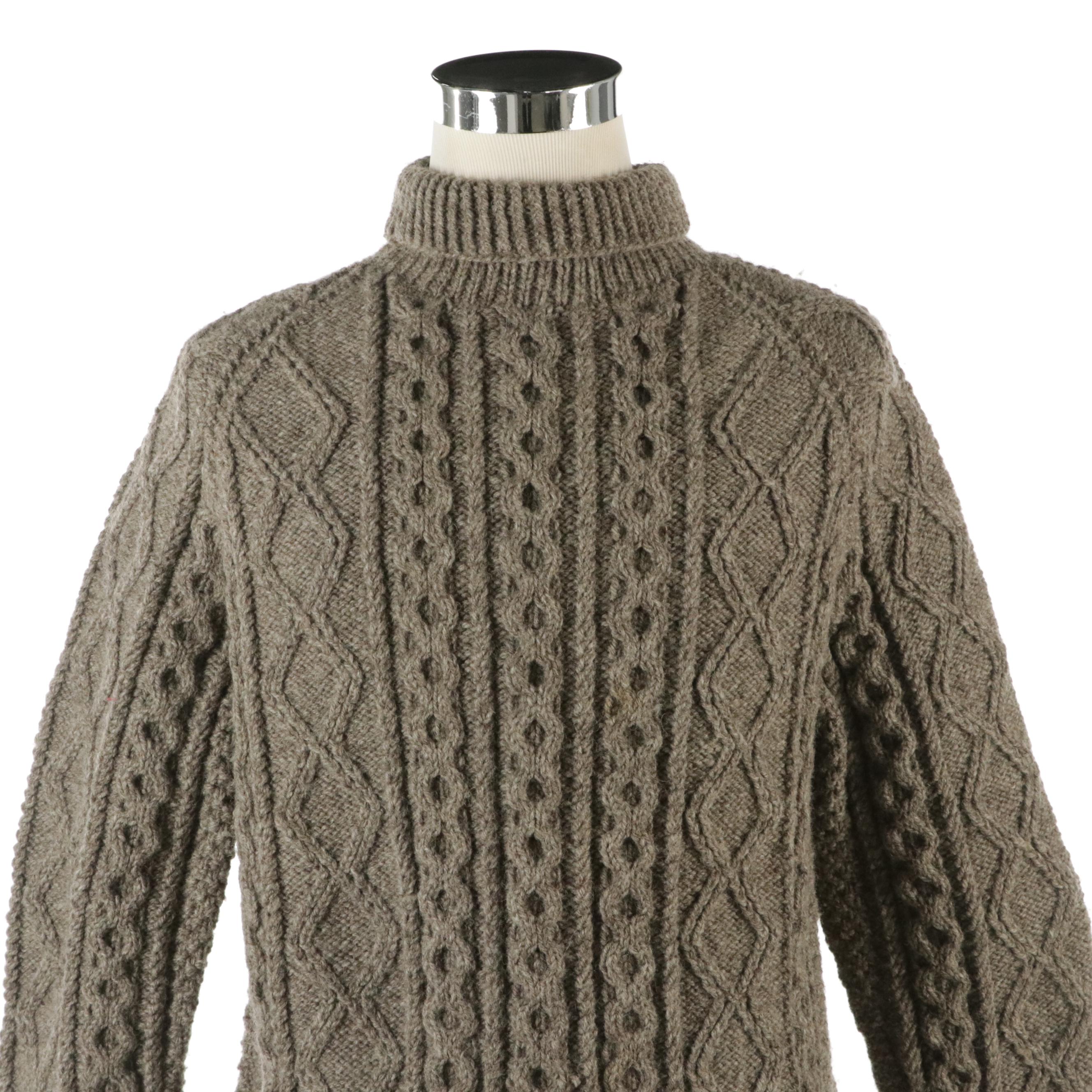 Irish Traditional Hand-Knitted New Wool Cable Knit Turtleneck Sweater