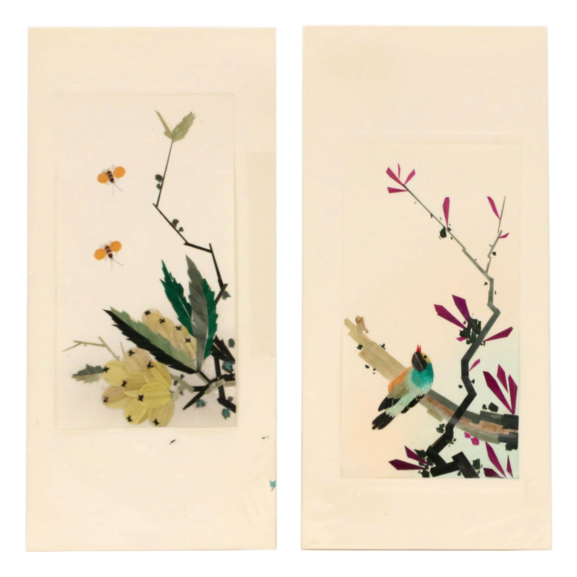 East Asian Collages of Insects, Bird, and Vegetation, 20th Century