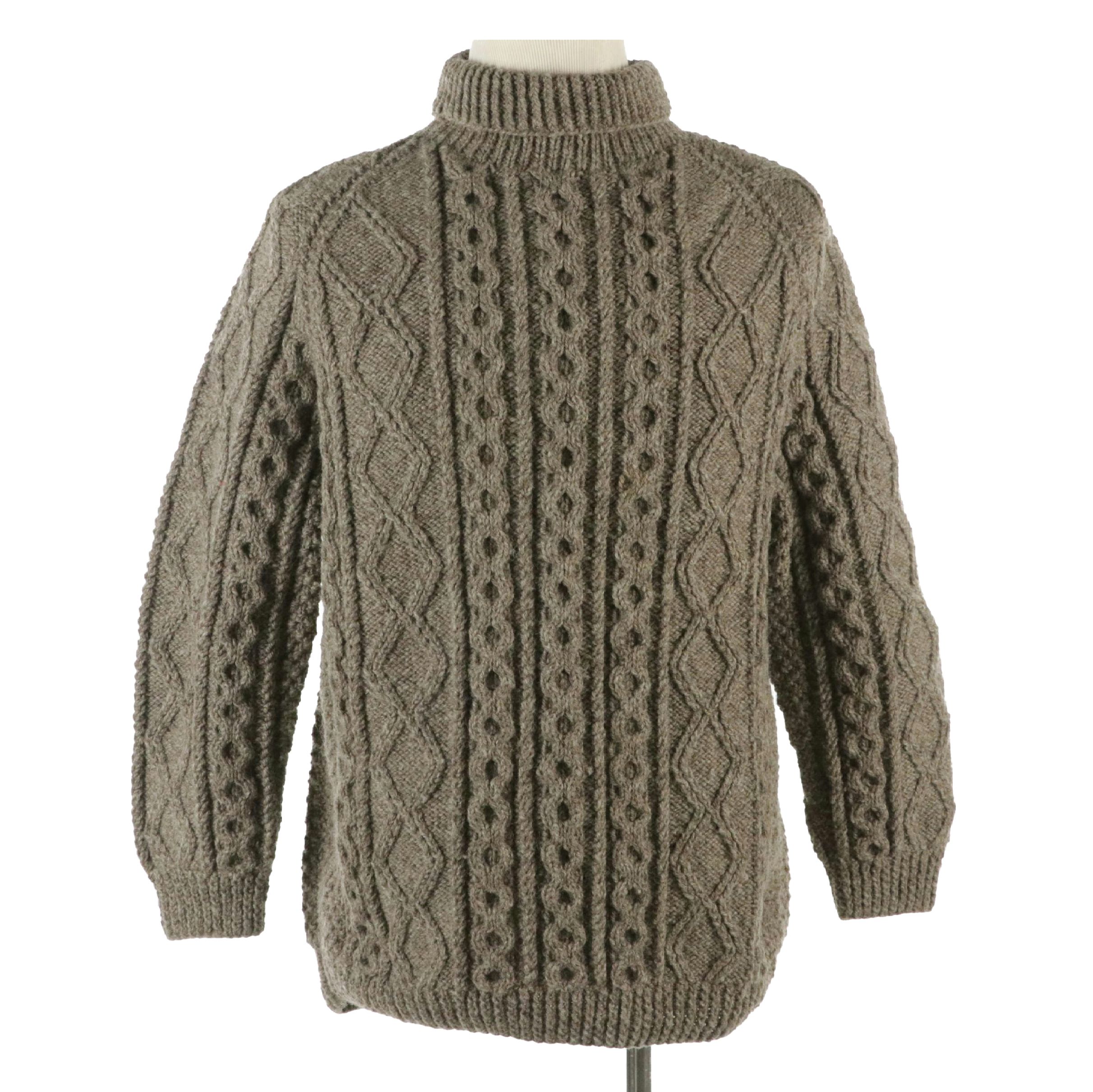 Irish Traditional Hand-Knitted New Wool Cable Knit Turtleneck Sweater