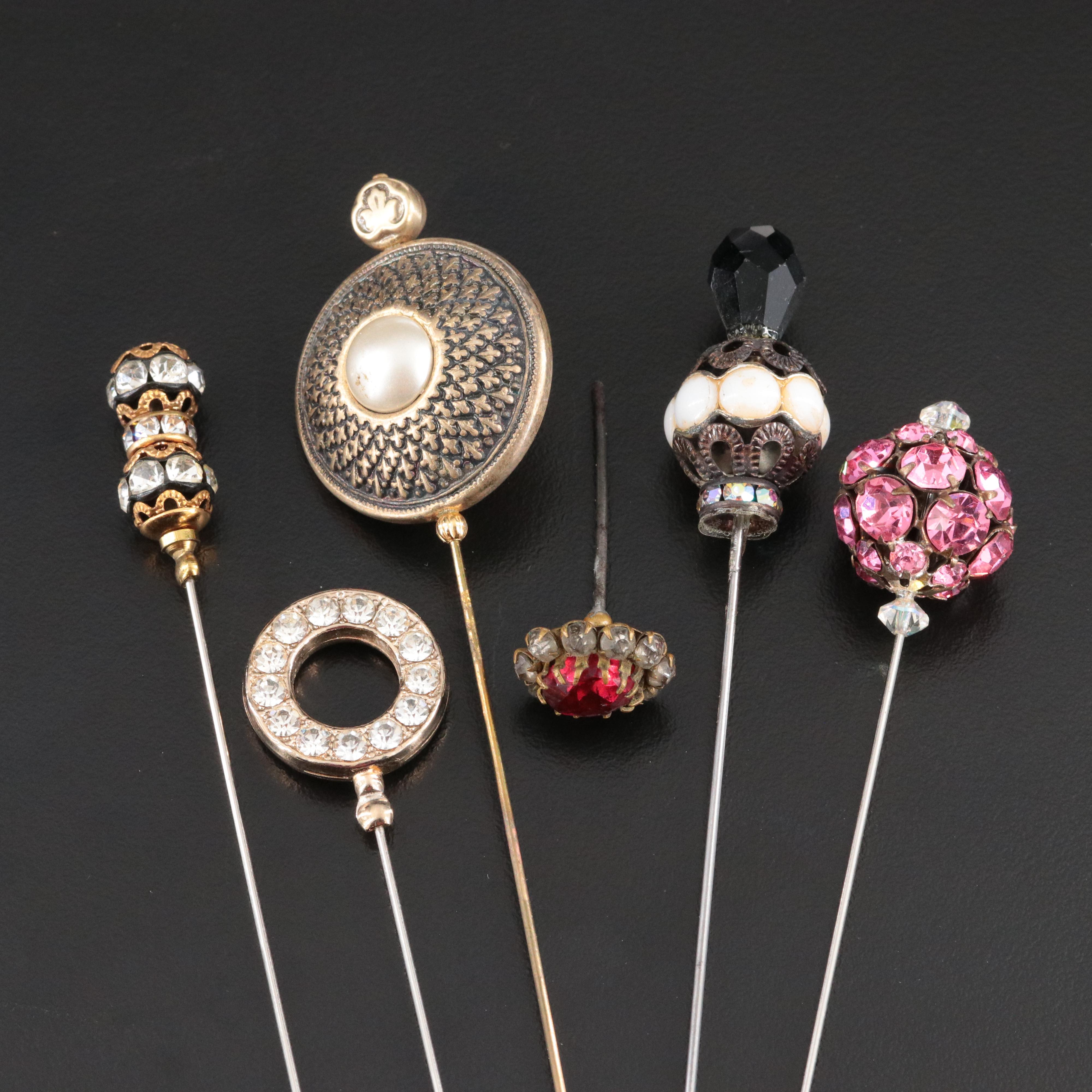 Rhinestone and Faux Pearl Hat Pin Collection