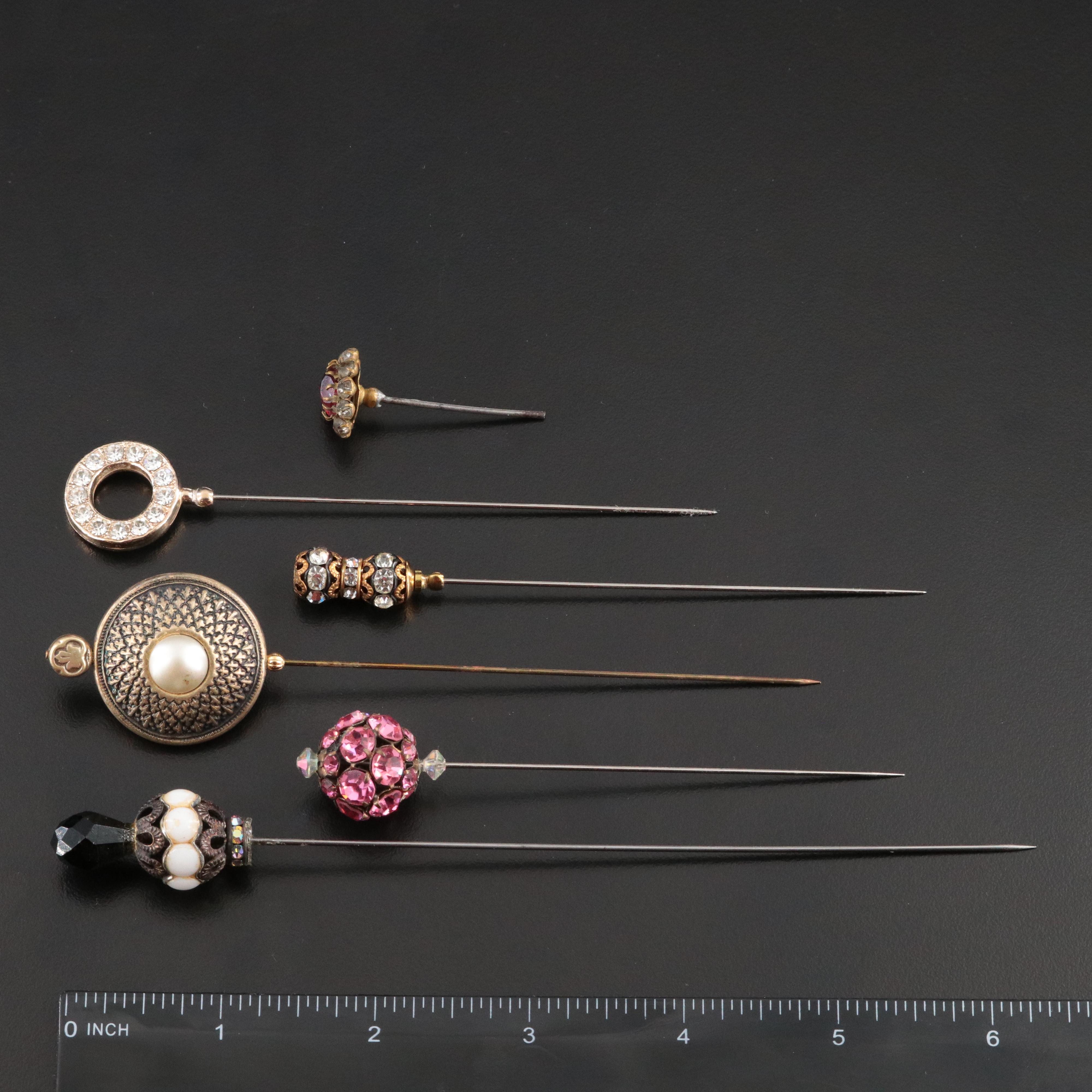 Rhinestone and Faux Pearl Hat Pin Collection