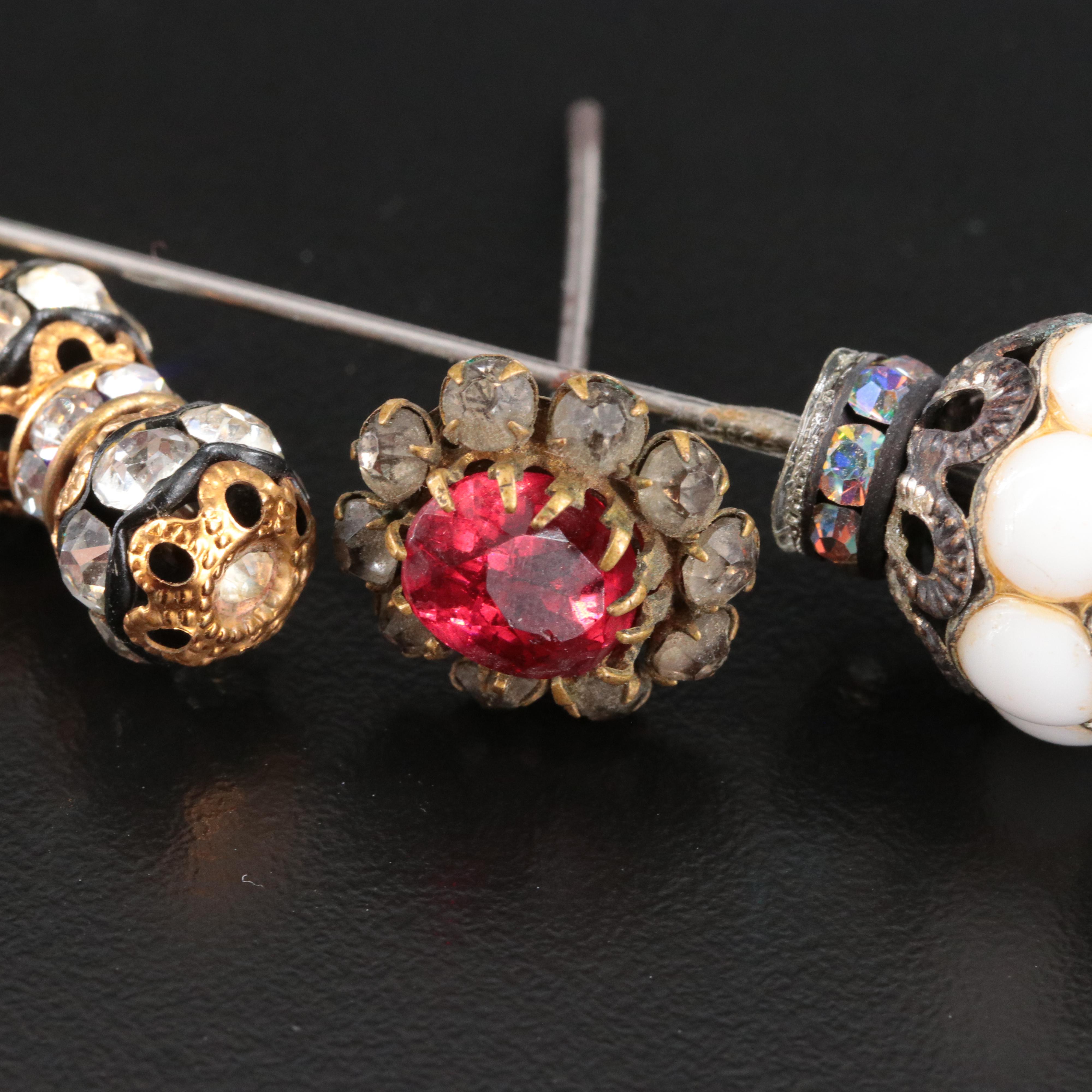 Rhinestone and Faux Pearl Hat Pin Collection