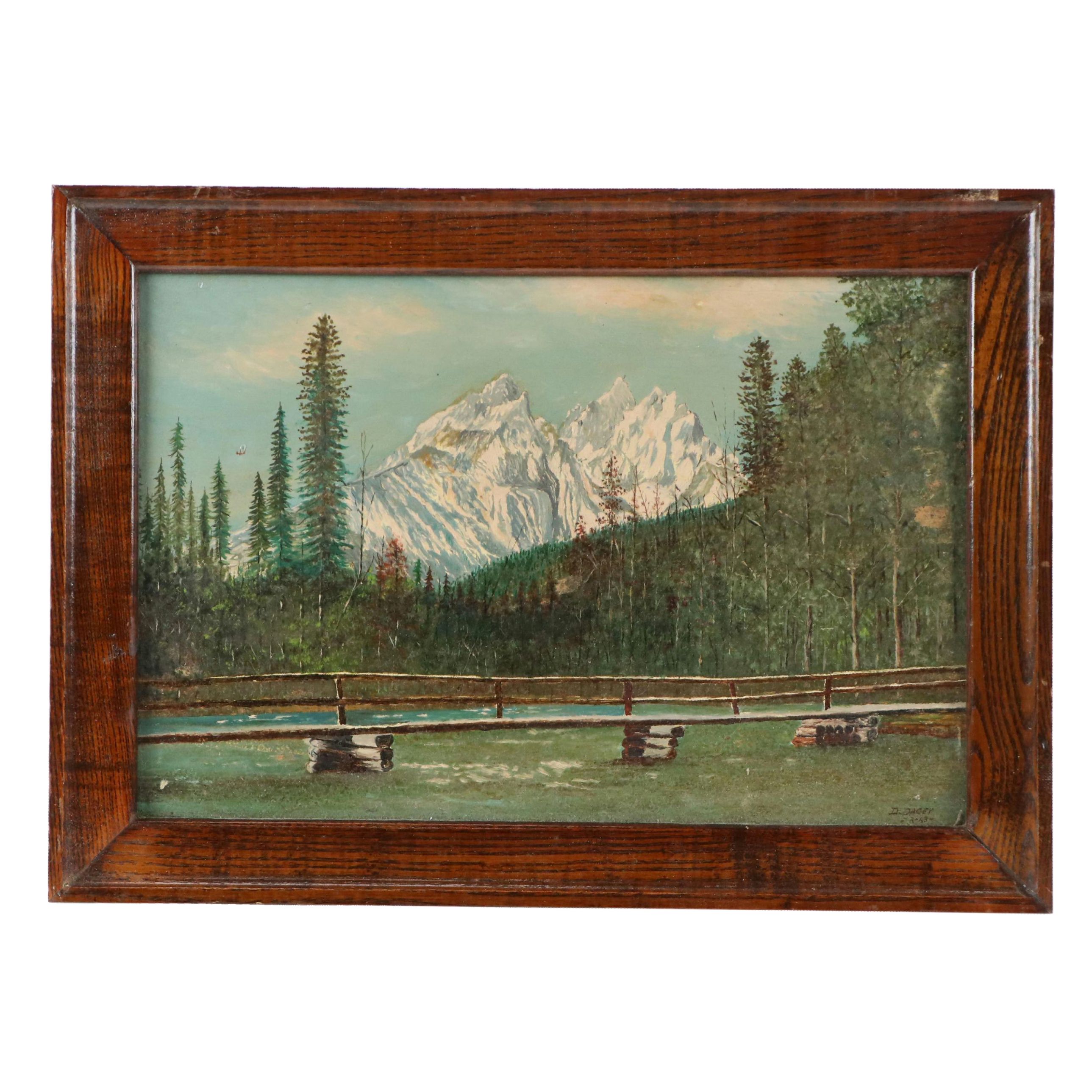 Oil Painting of Grand Teton National Park Landscape, 1963