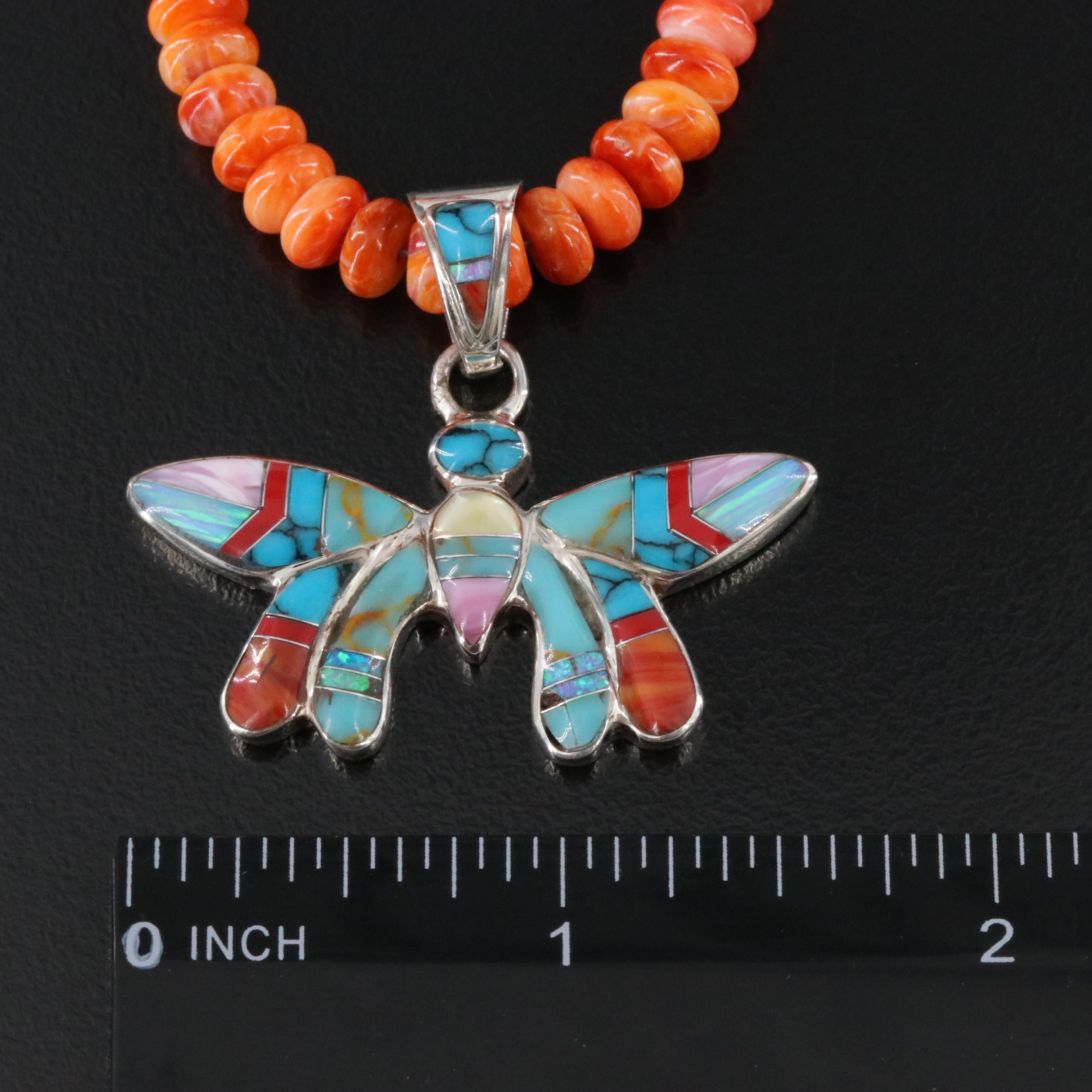 Sterling Gemstone Cross and Coral Necklace with Inlay Pendant