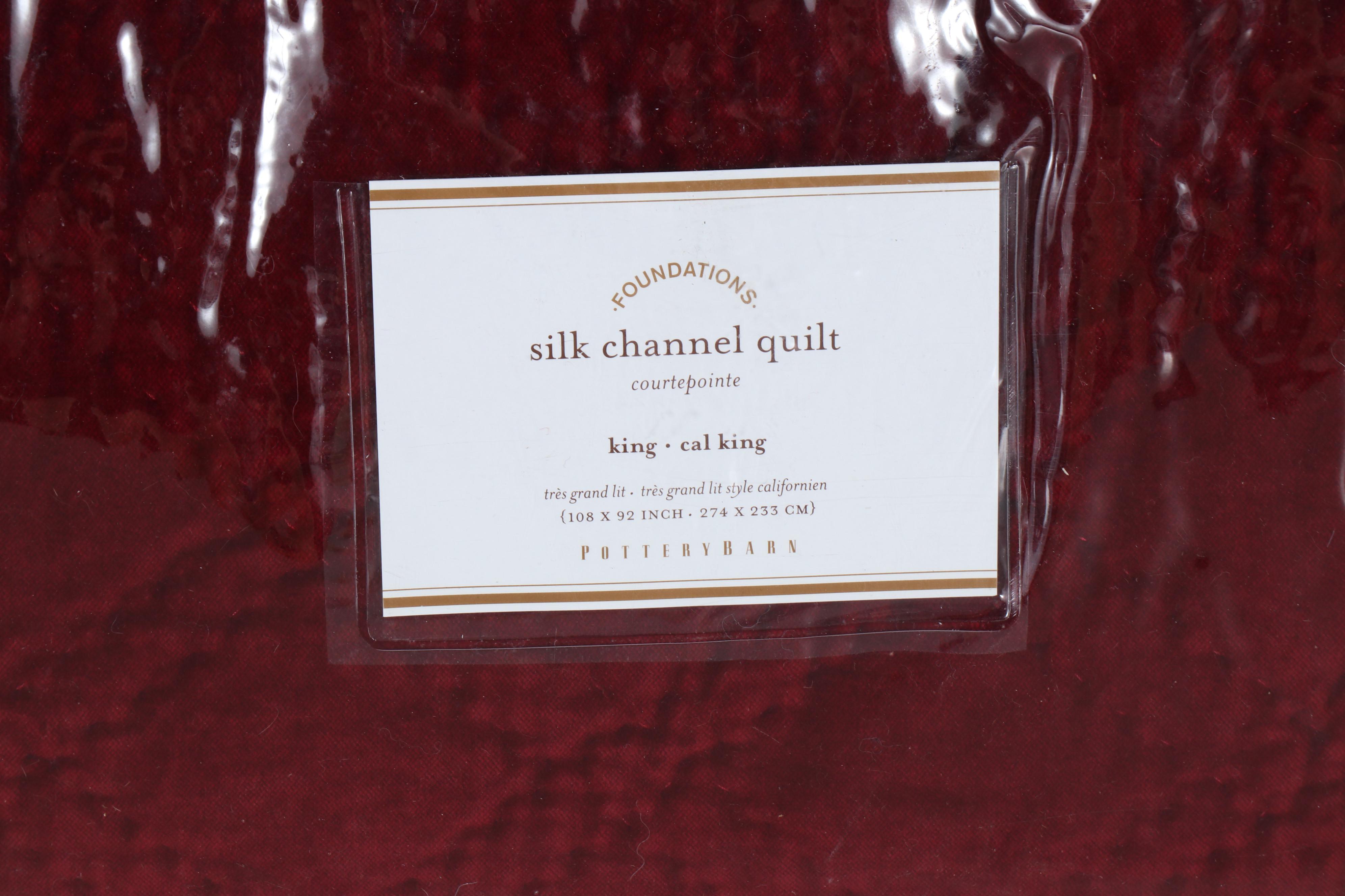 Pottery Barn Silk Channel Shams and King Quilt with Velvet Queen Quilt