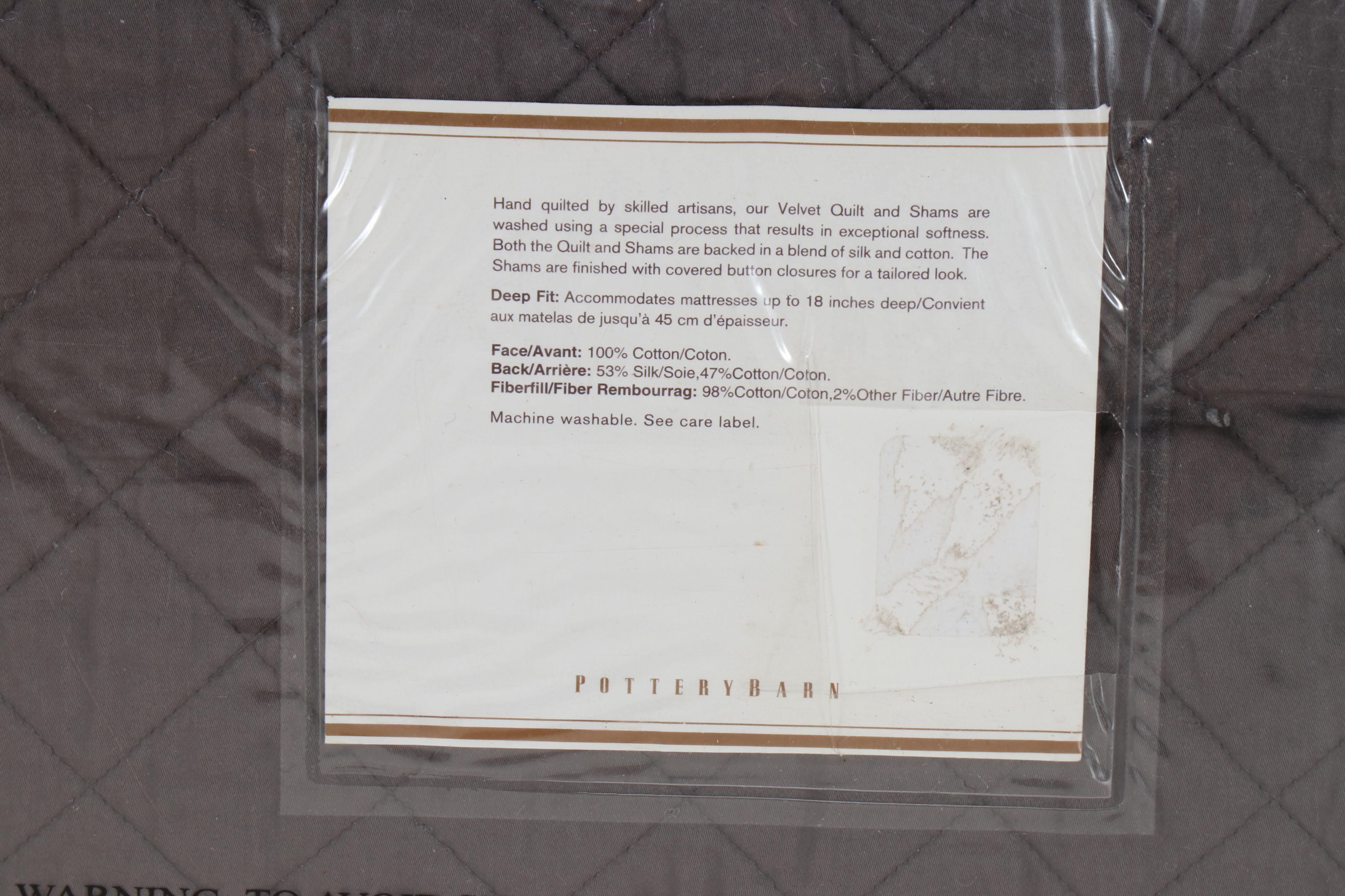 Pottery Barn Silk Channel Shams and King Quilt with Velvet Queen Quilt