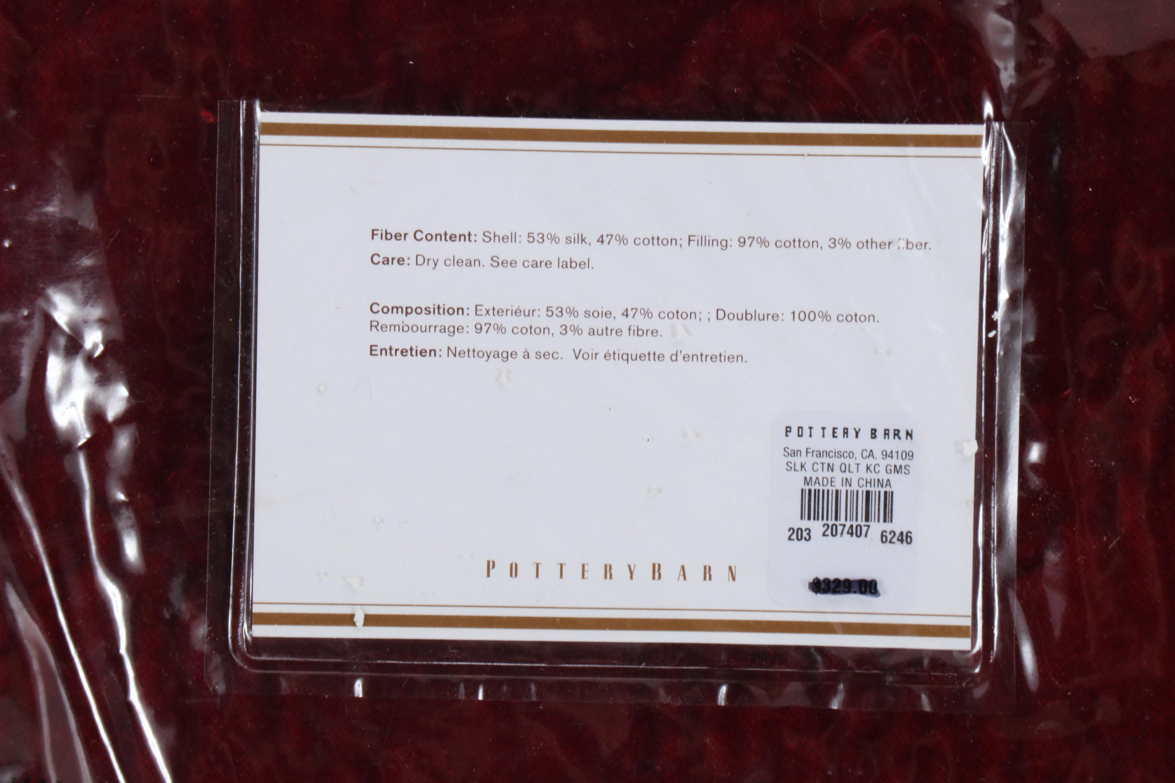 Pottery Barn Silk Channel Shams and King Quilt with Velvet Queen Quilt