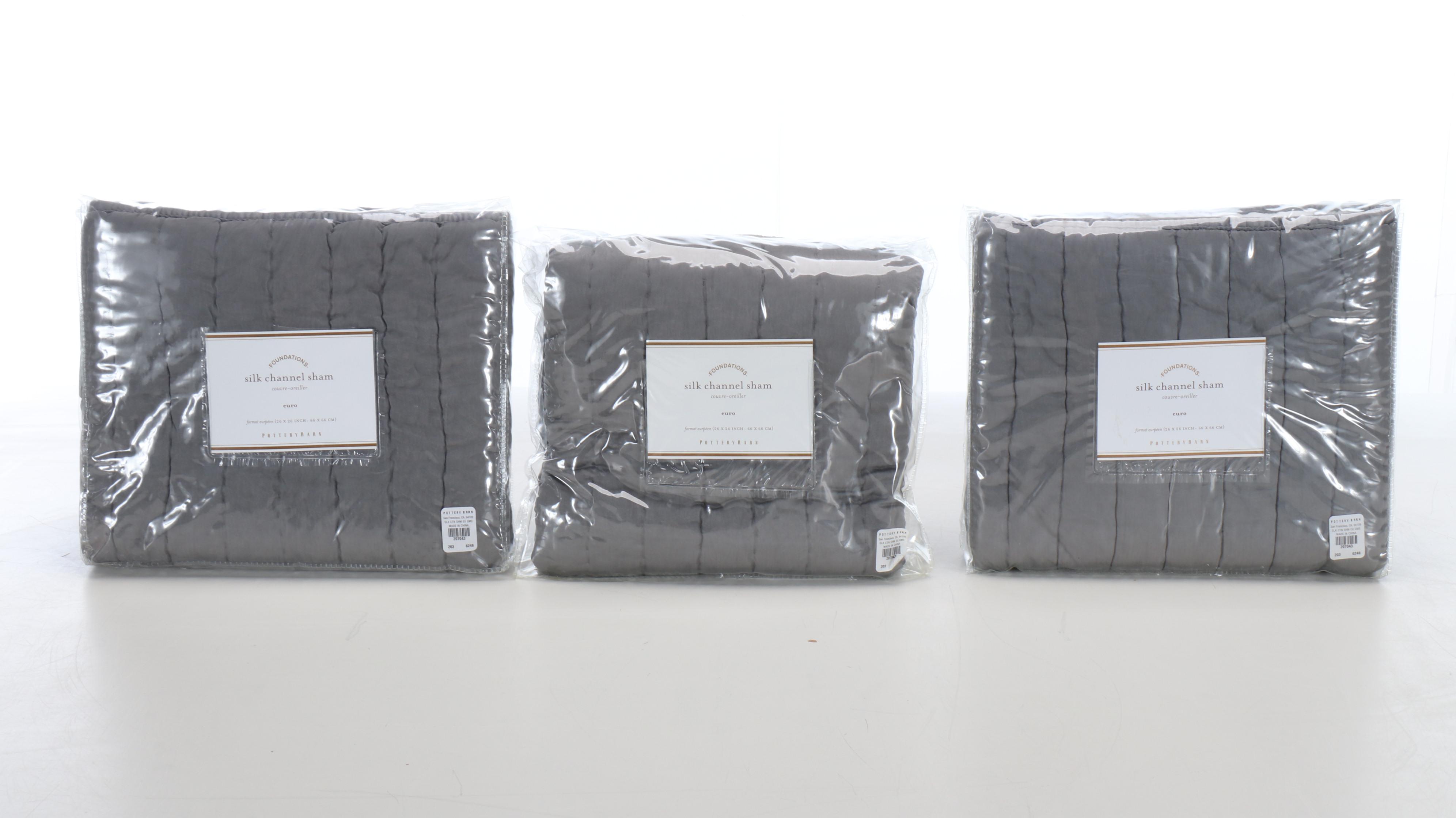 Pottery Barn Silk Channel Shams and King Quilt with Velvet Queen Quilt