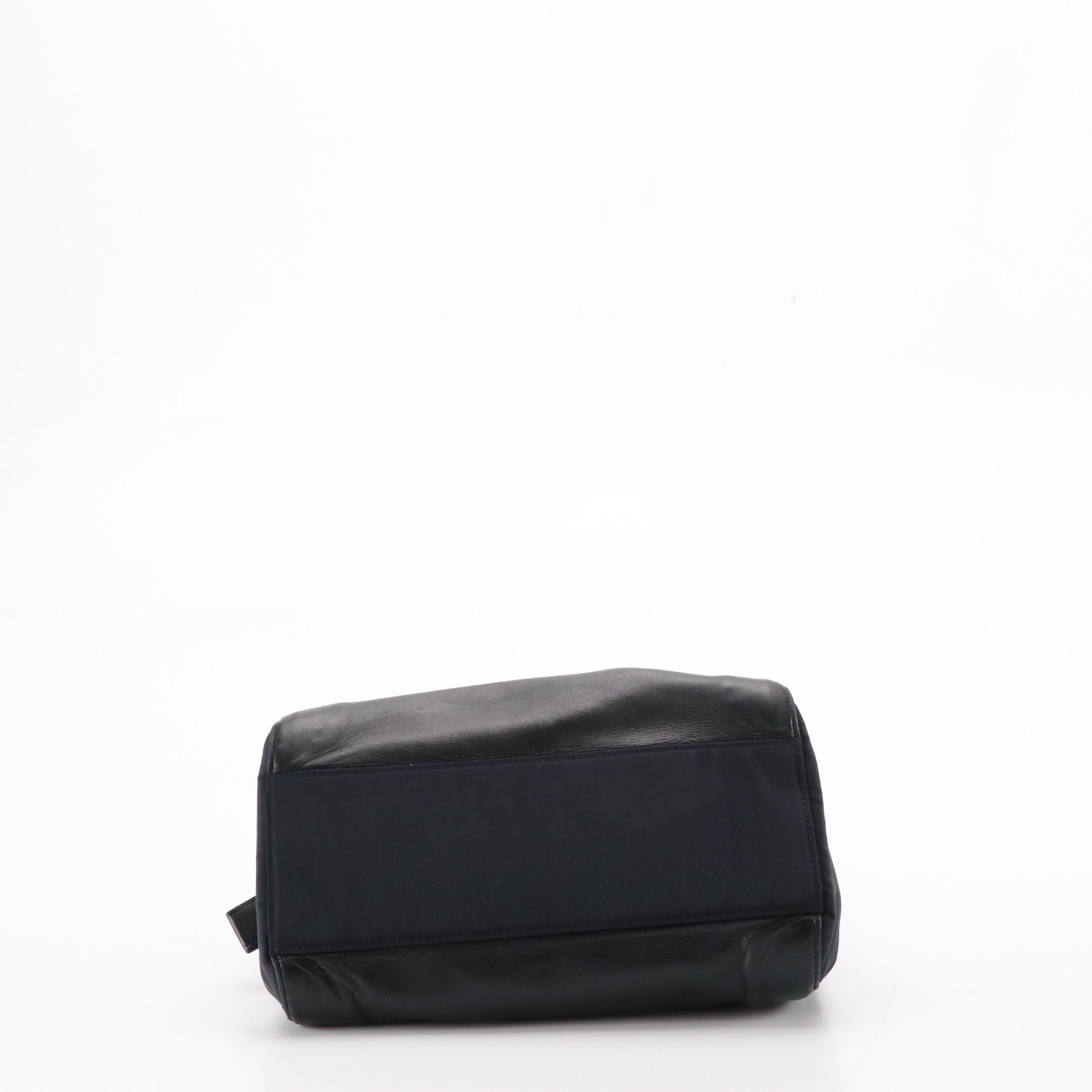 Prada Chain Strap Shoulder Bag in Navy Blue Lambskin Leather and Tessuto Nylon