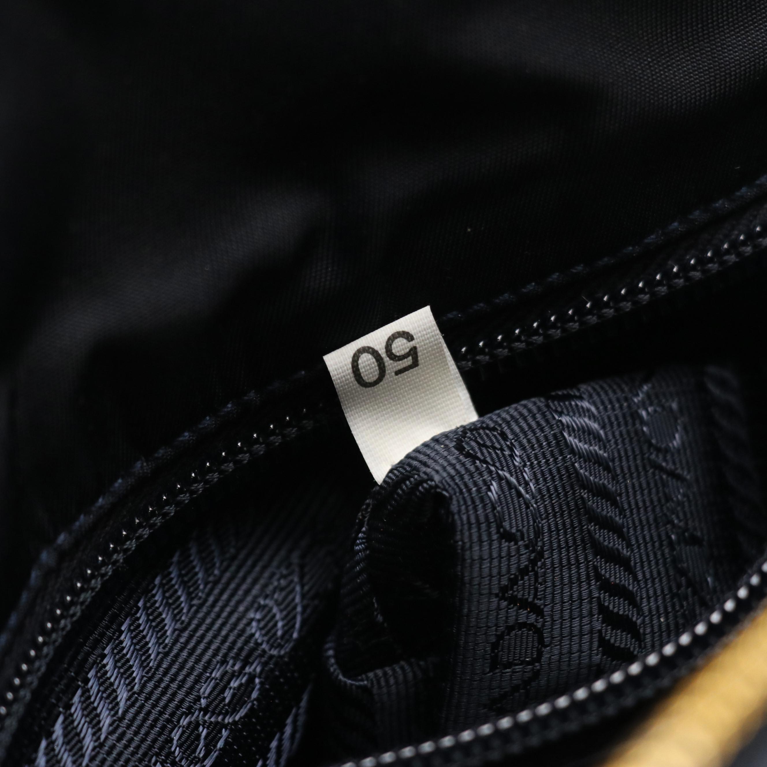 Prada Chain Strap Shoulder Bag in Navy Blue Lambskin Leather and Tessuto Nylon