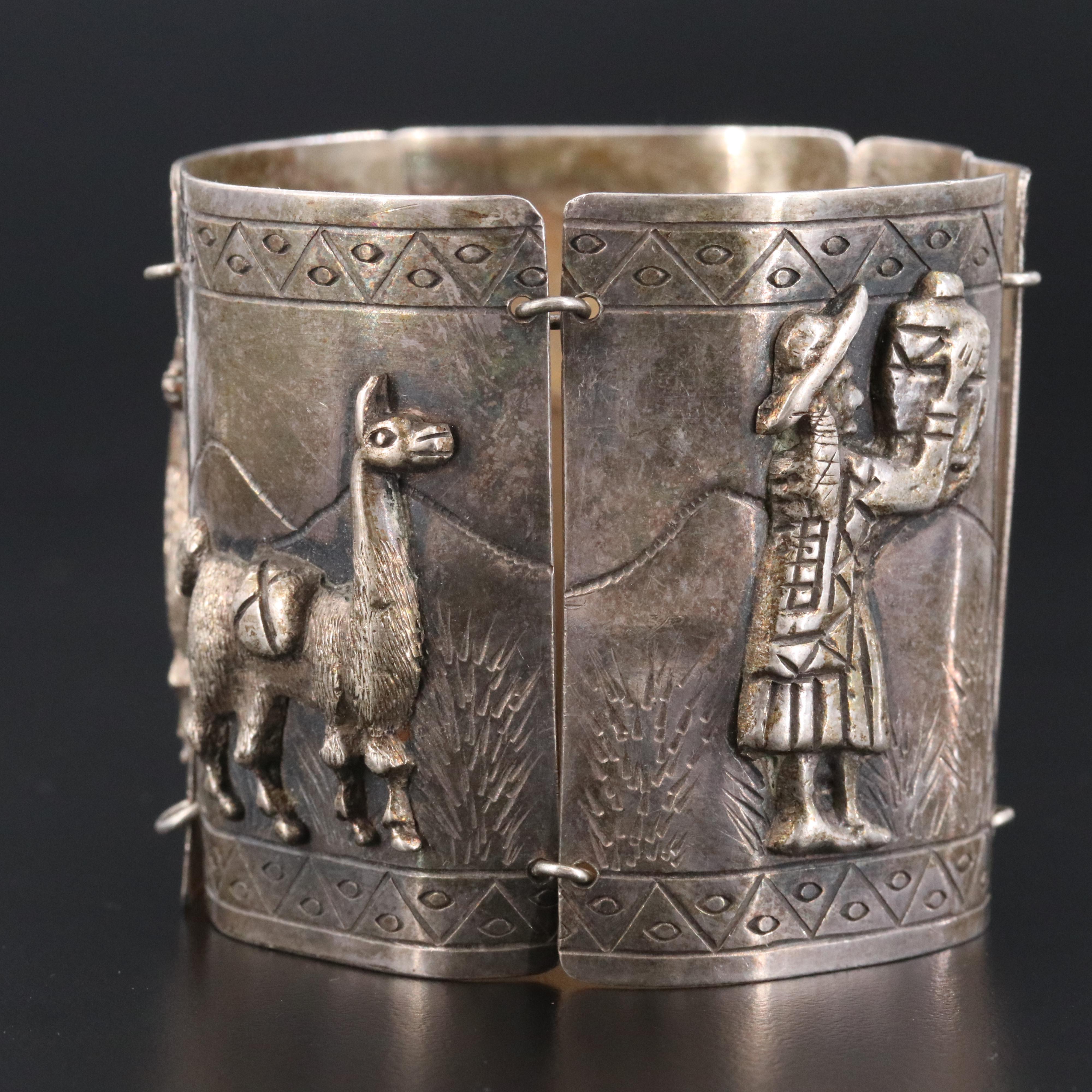 Peruvian Sterling Llama Panel Bracelet
