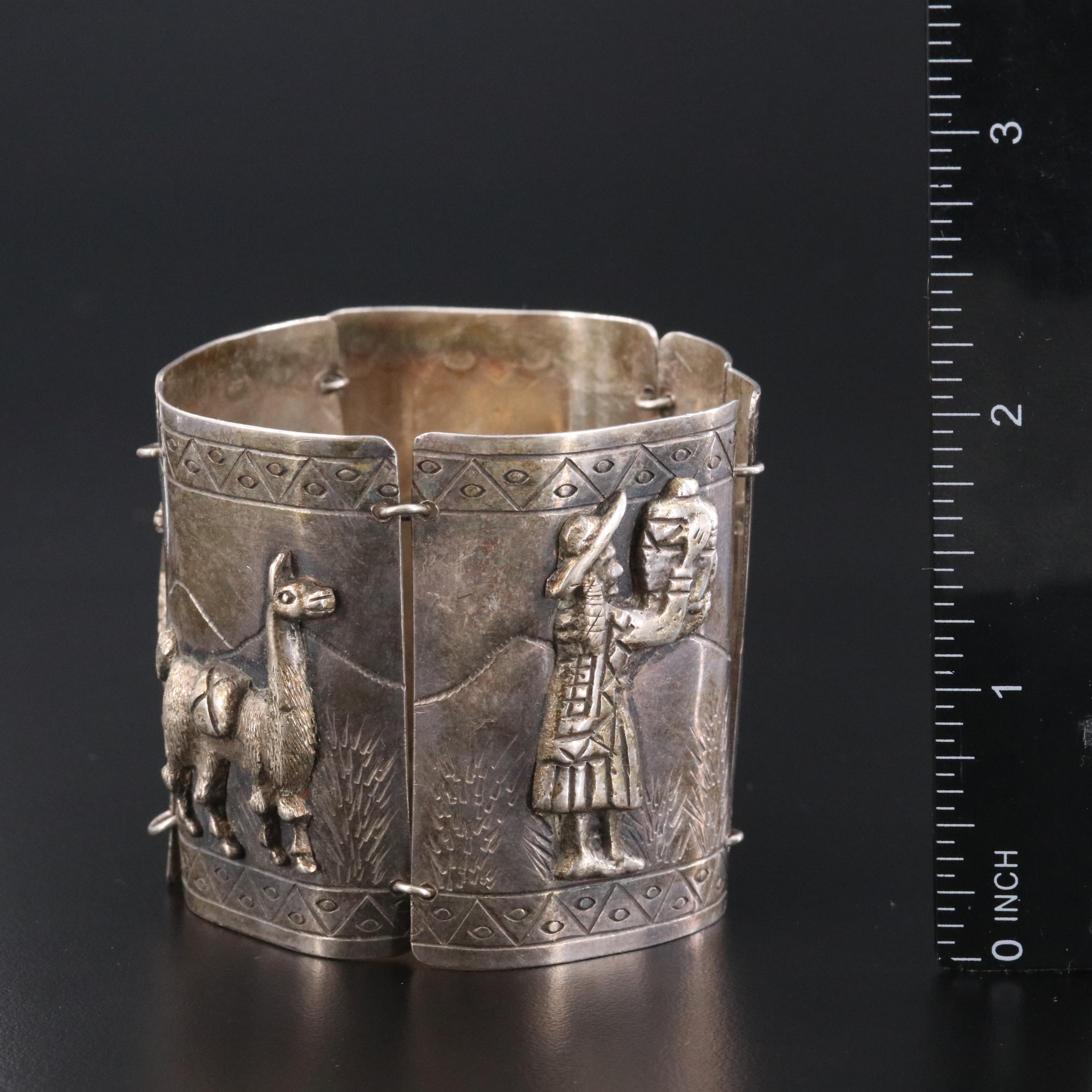 Peruvian Sterling Llama Panel Bracelet