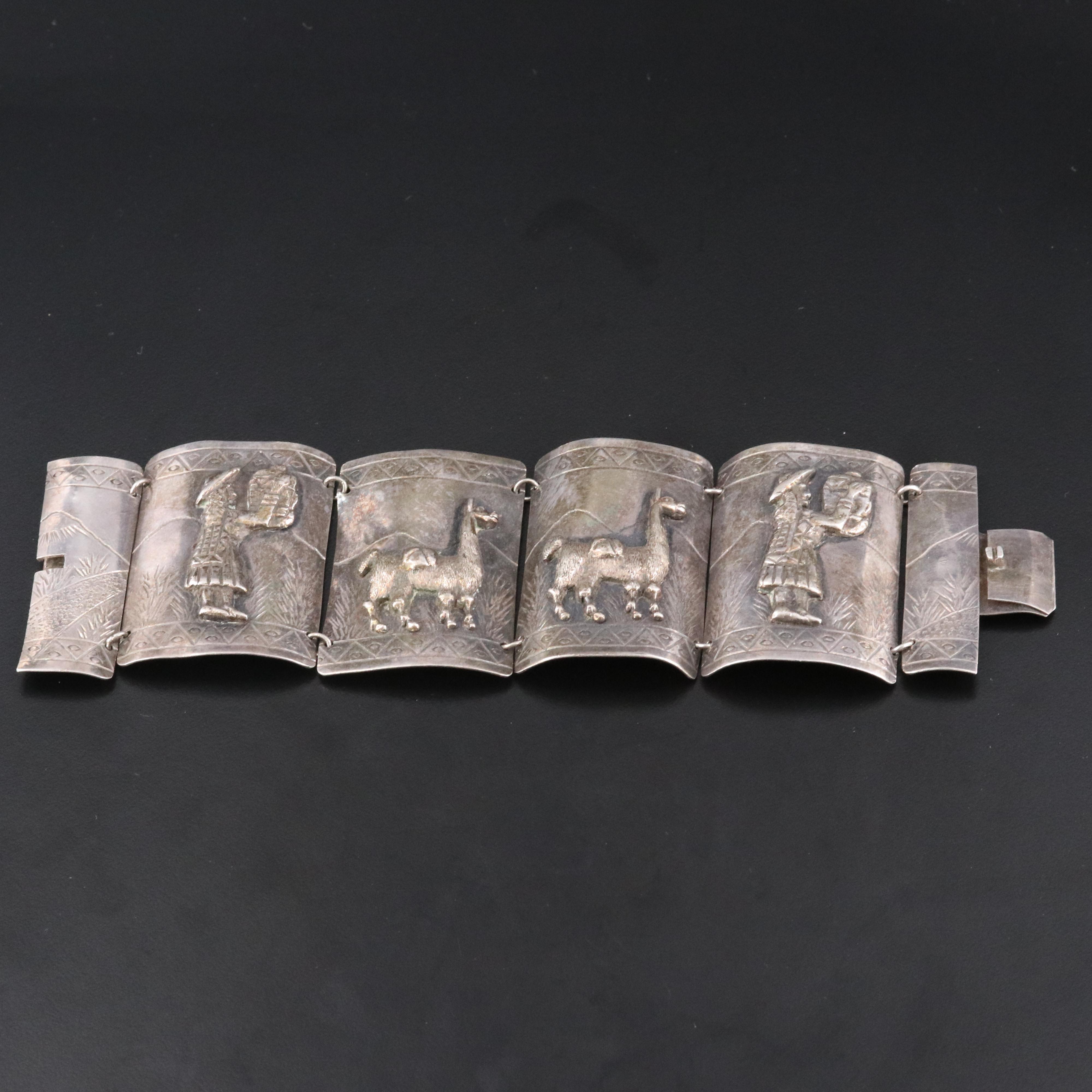 Peruvian Sterling Llama Panel Bracelet