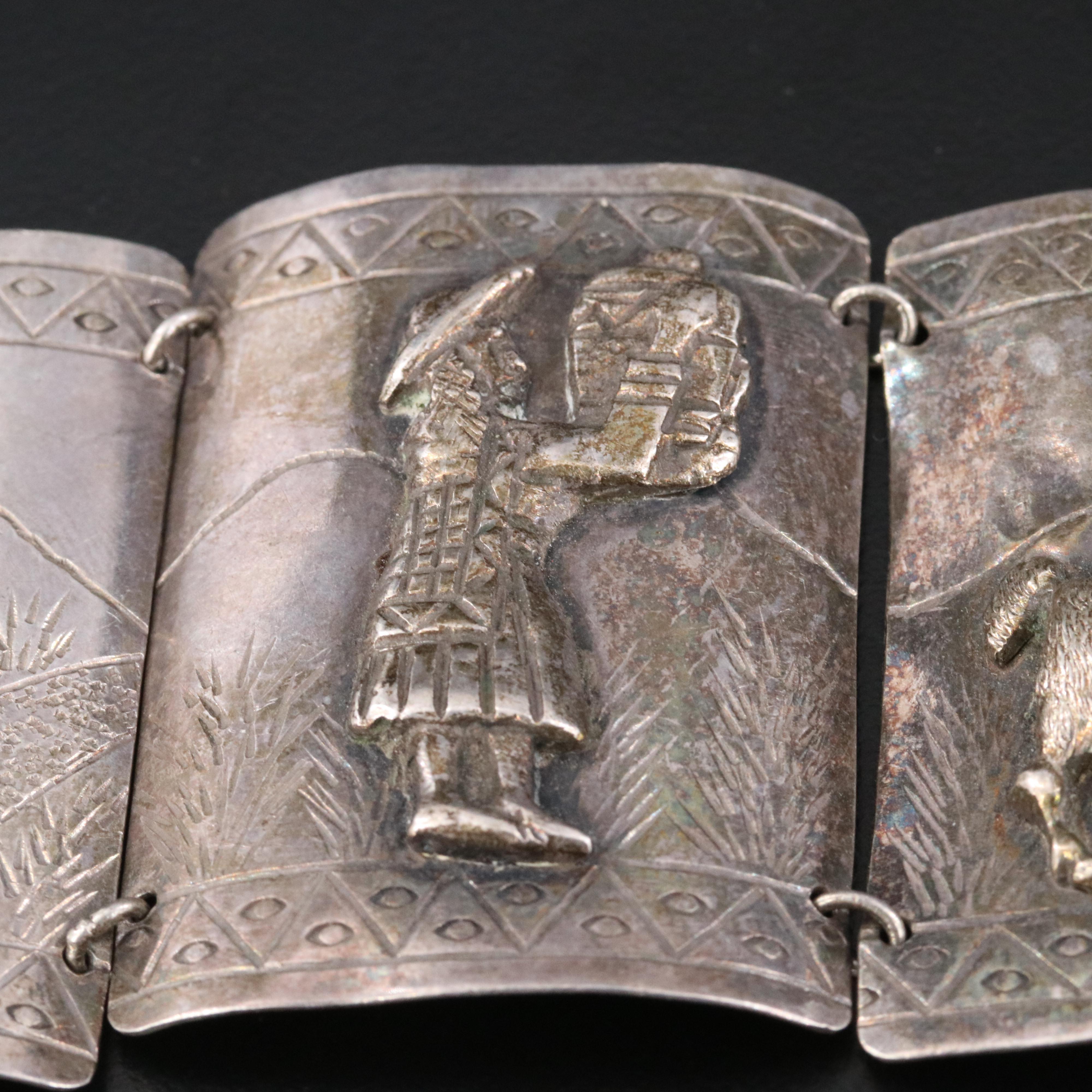 Peruvian Sterling Llama Panel Bracelet