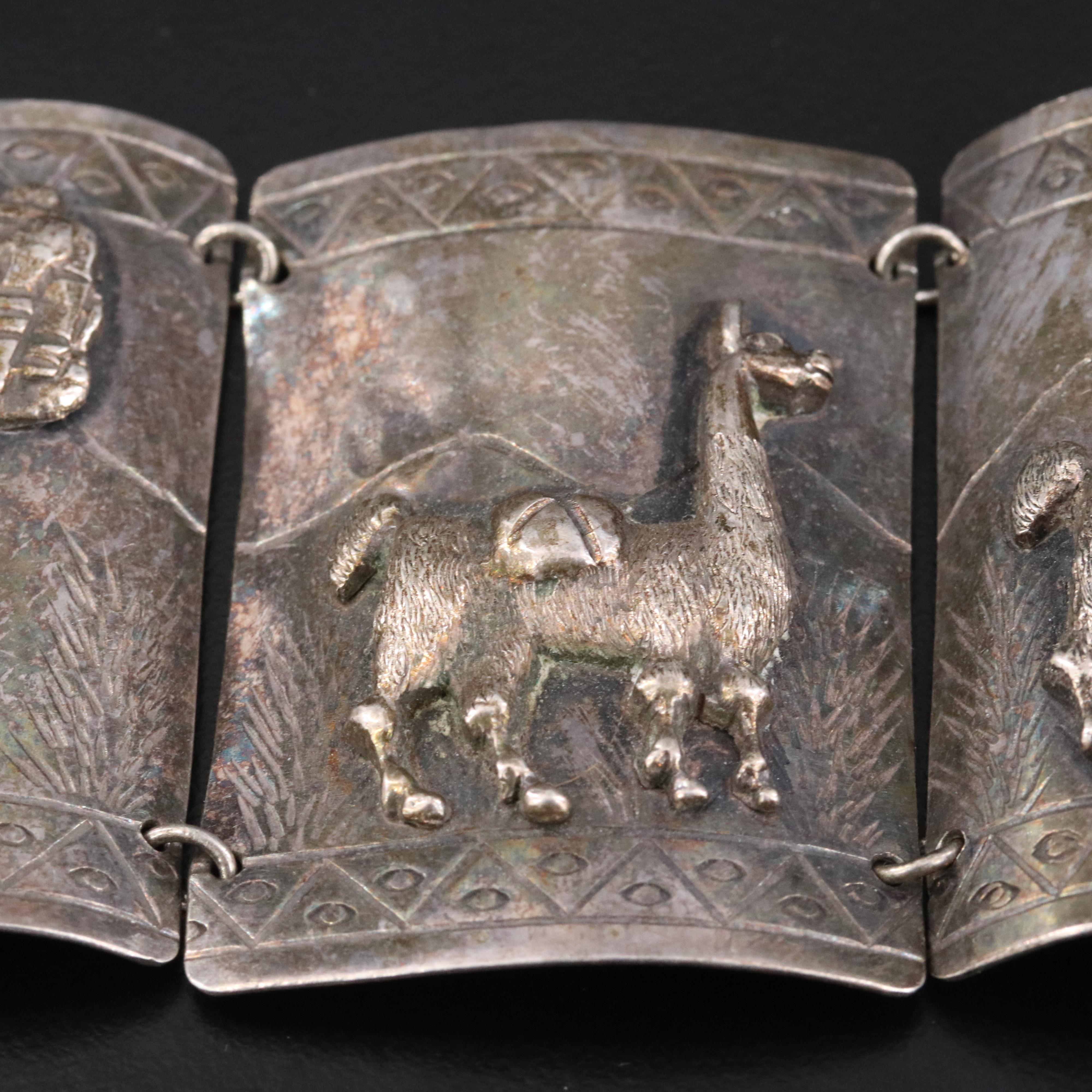 Peruvian Sterling Llama Panel Bracelet