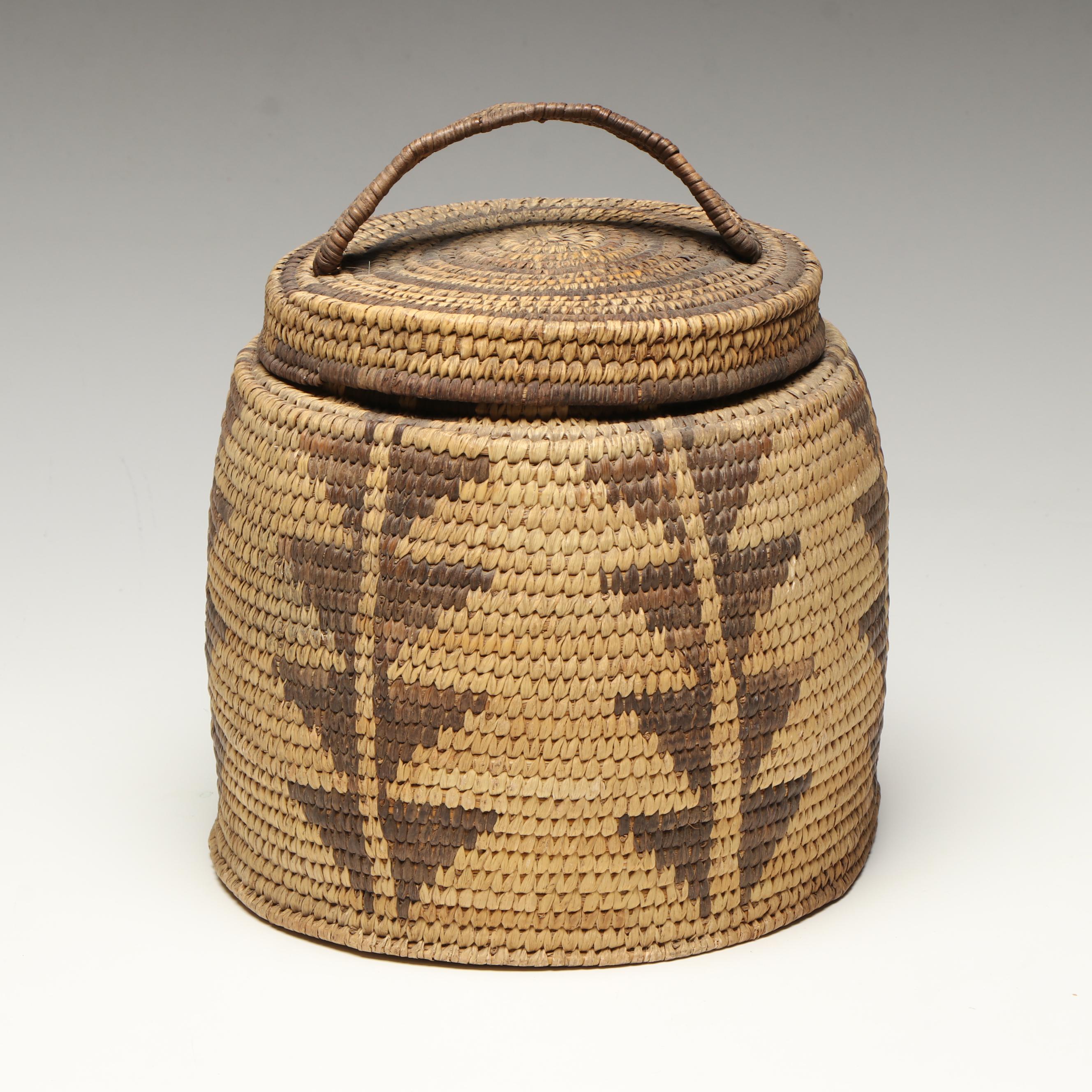 Indigenous American Southwest, Tohono O'odham Coiled Lidded Basket