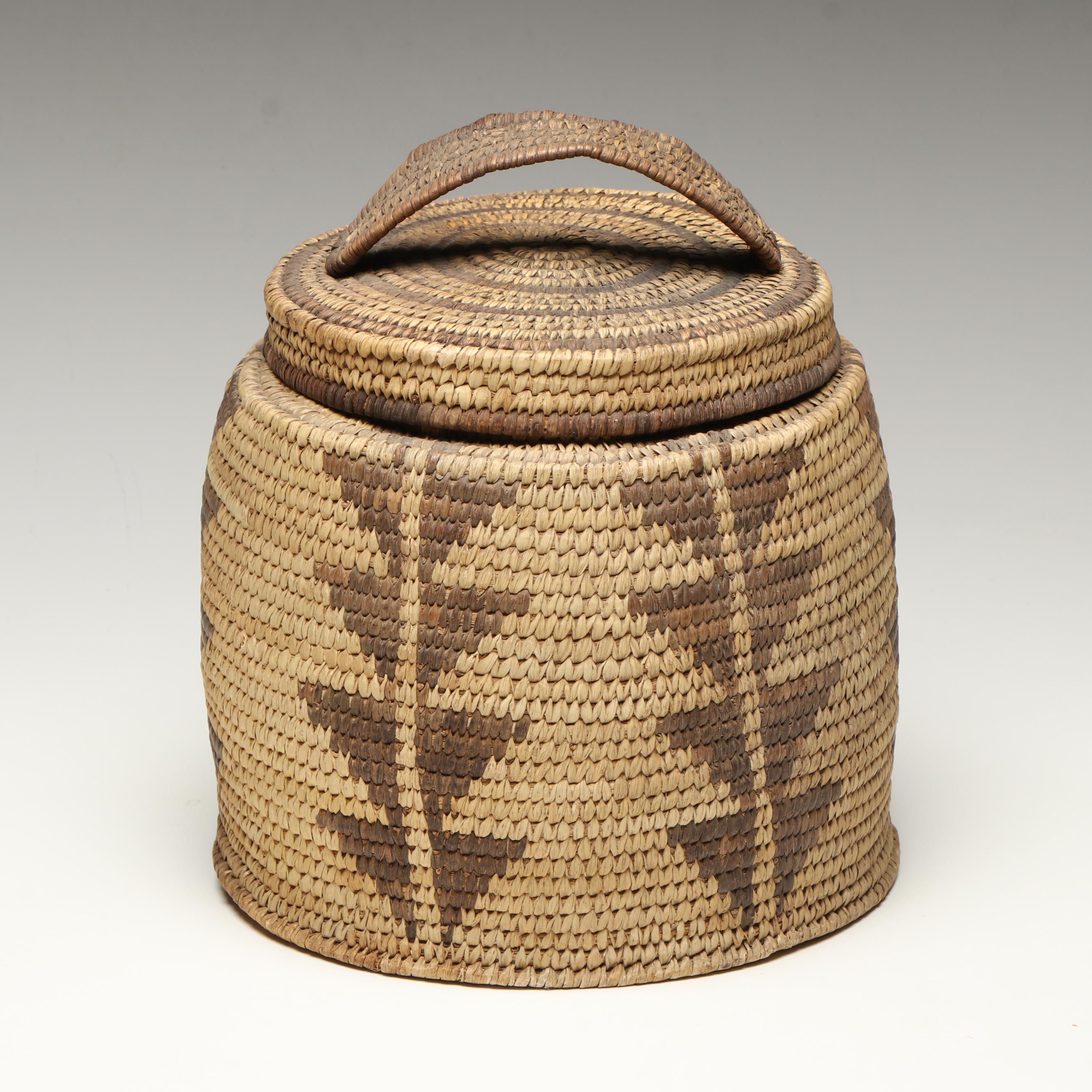 Indigenous American Southwest, Tohono O'odham Coiled Lidded Basket