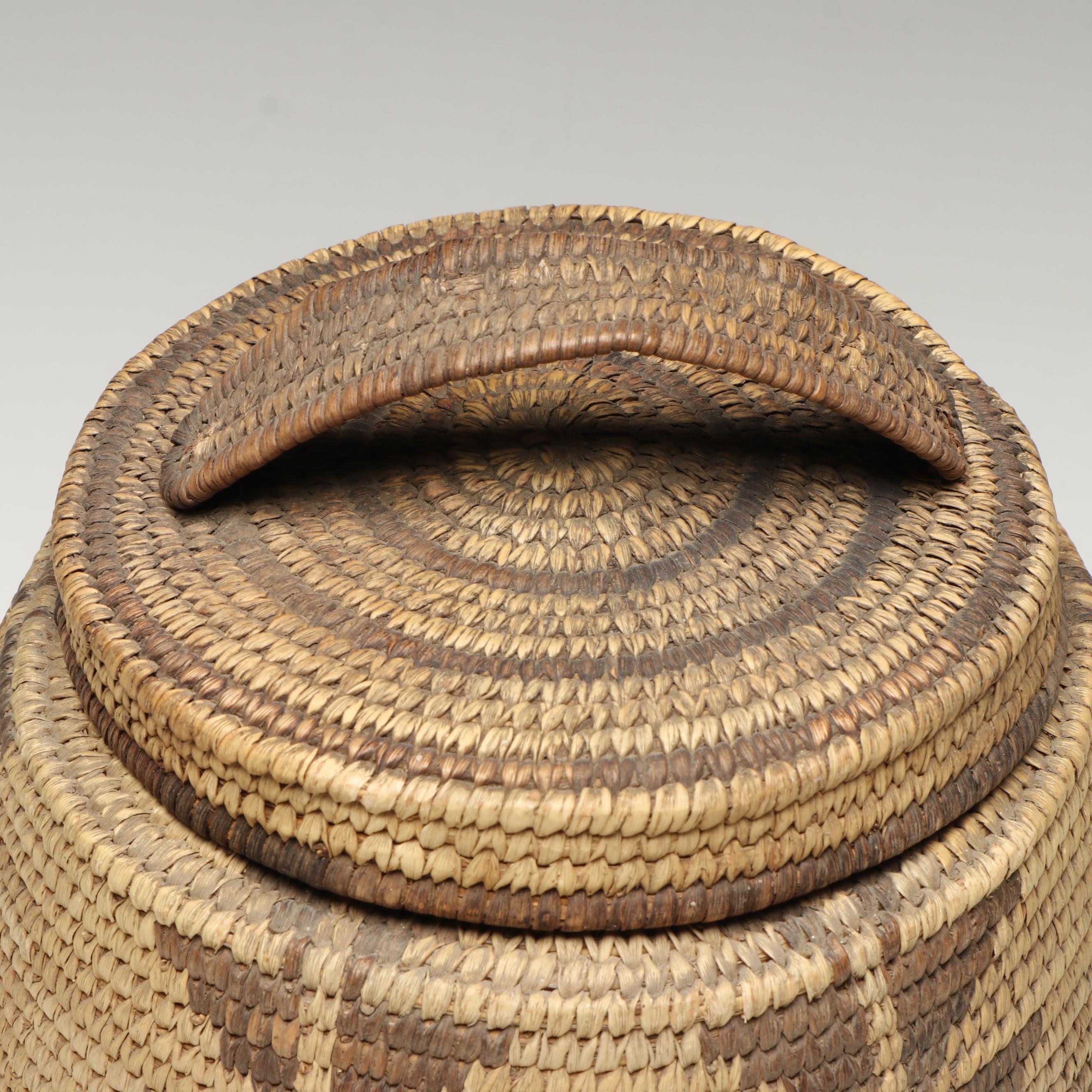 Indigenous American Southwest, Tohono O'odham Coiled Lidded Basket
