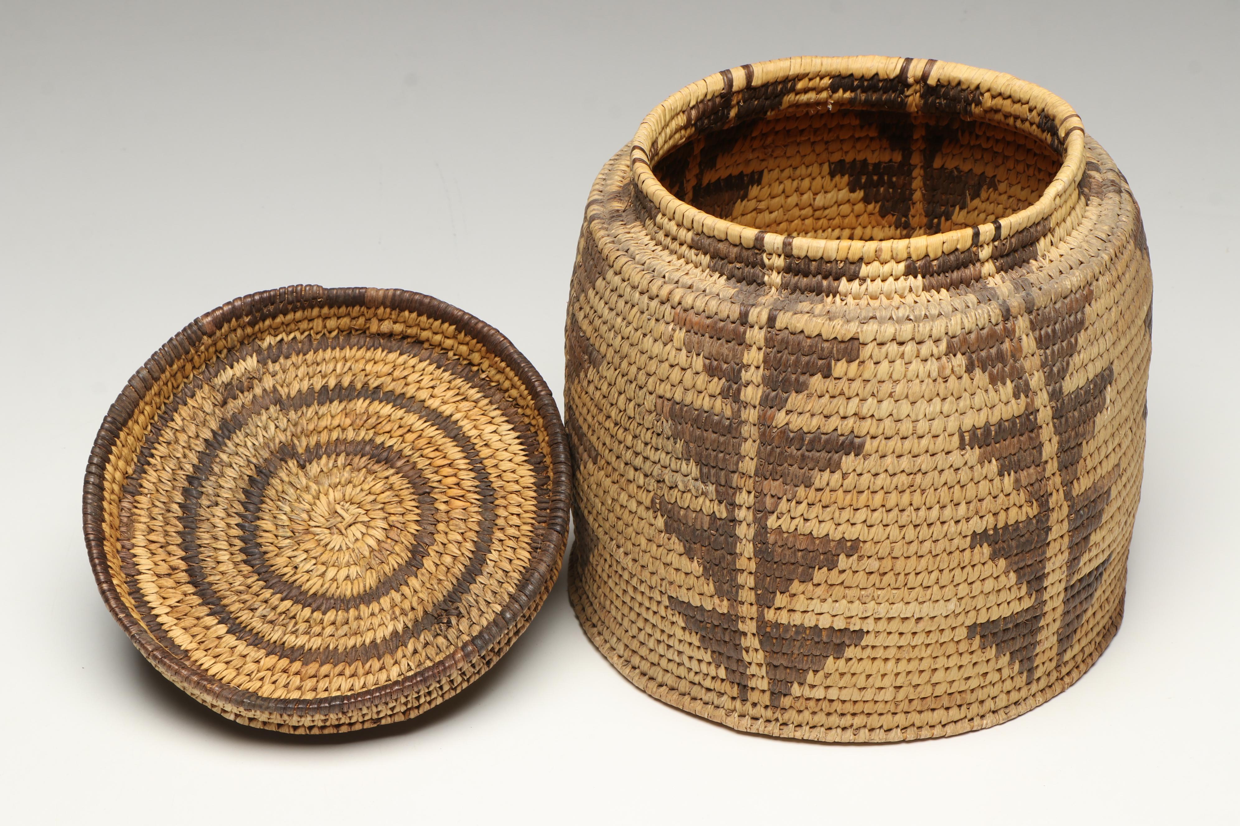 Indigenous American Southwest, Tohono O'odham Coiled Lidded Basket